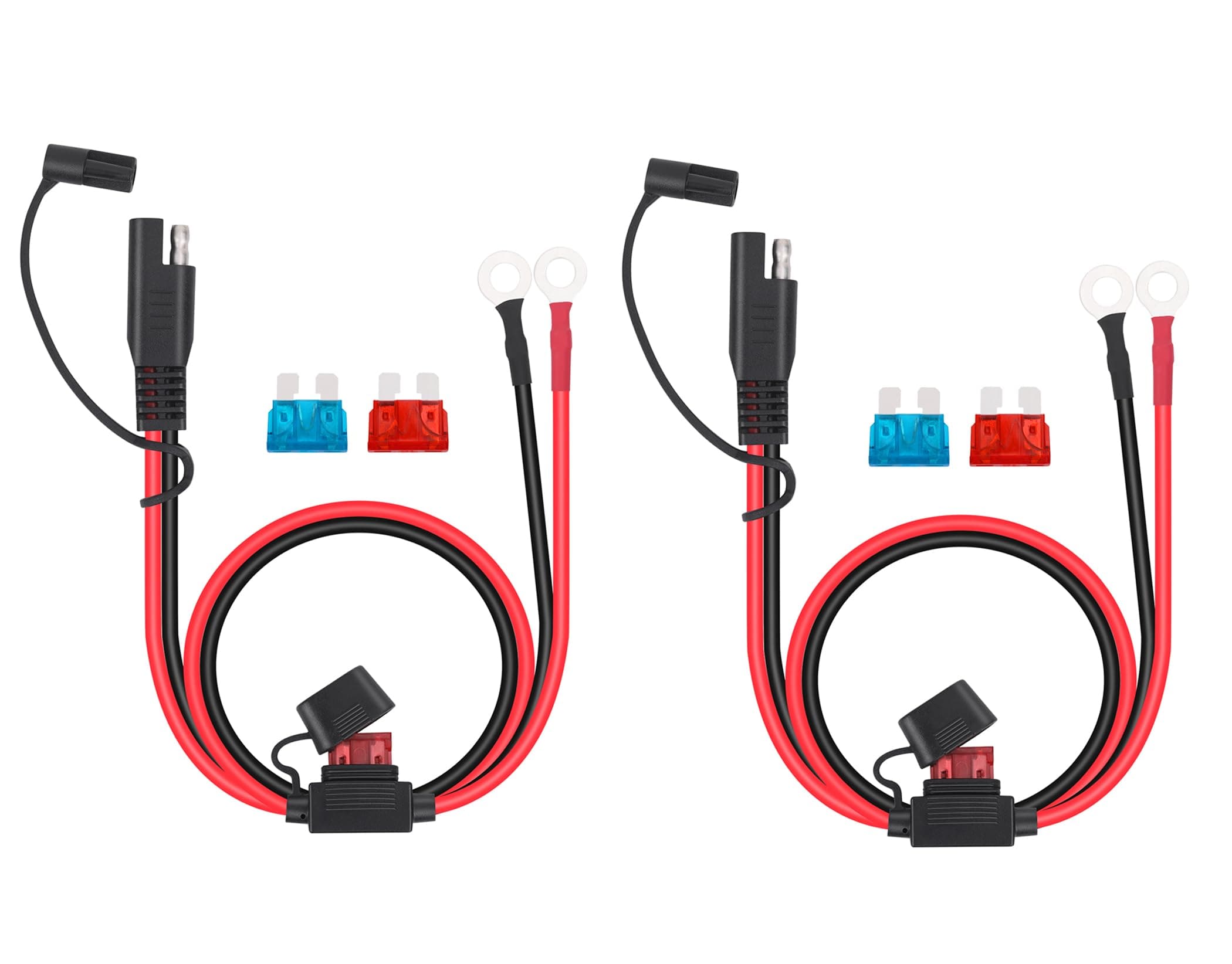 2 PCS SAE Connector Motorcycle Battery Charger SAE Charging Cable SAE Quickly cuts The Plug to The 12V Ring Terminal Fuse Suitable for Charging Motorcycles Tractors Cars etc