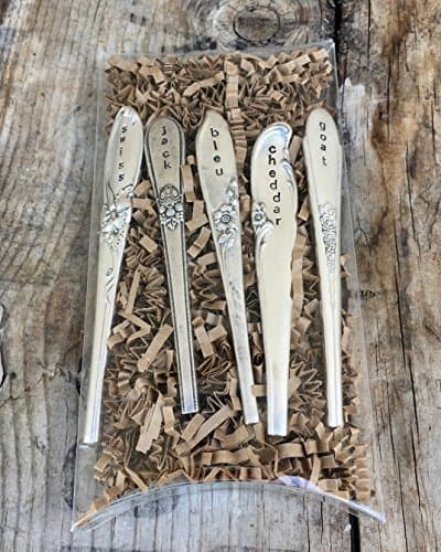Hand Stamped Cheese Markers - Vintage Silver-plated - Flatware handle cheese markers cheddar, jack, goat, bleu, swiss