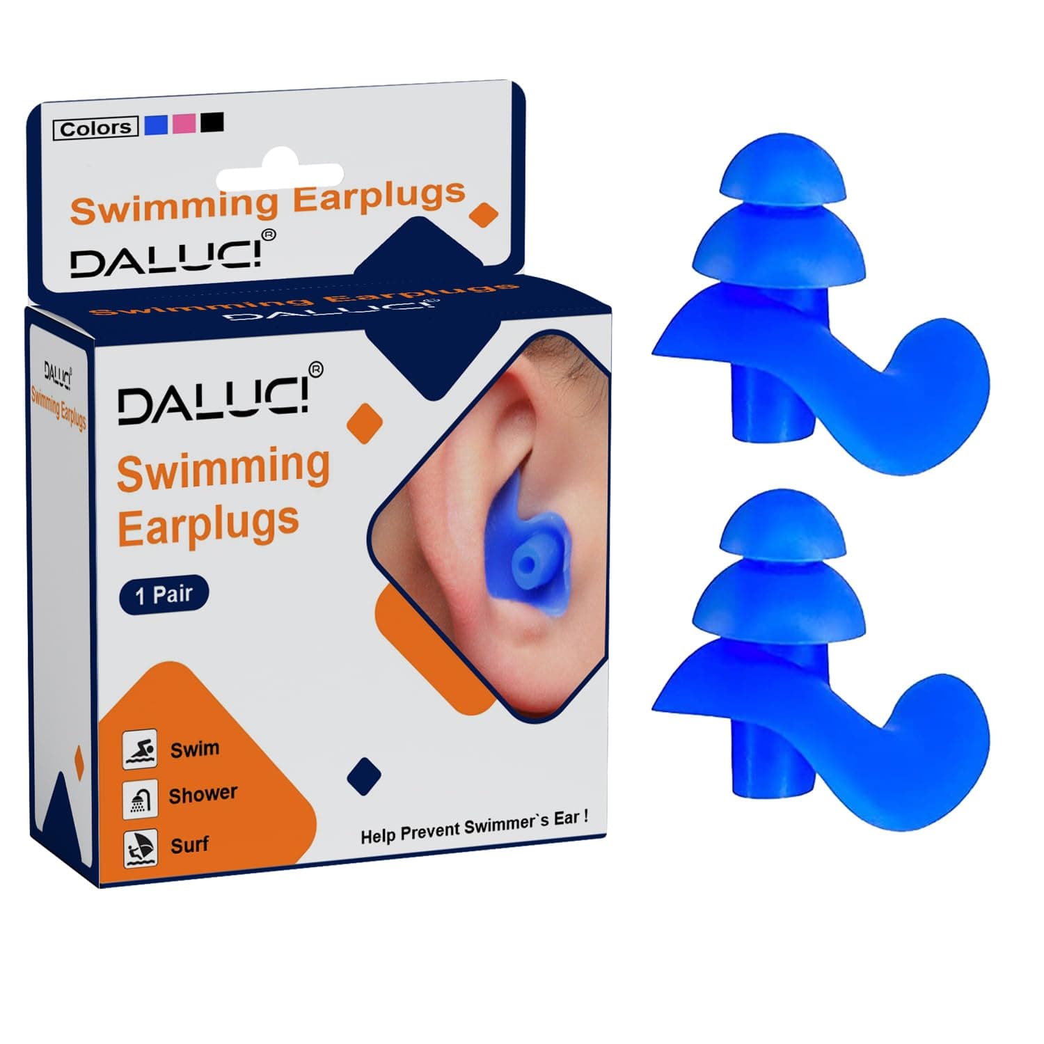 DALUCI 2nd Gen Waterproof Ear Plugs for Swimming & Sleeping | Silicone Ear Plugs for Noise Cancellation - Swim Earplugs for Men & Women | Swimmer’s Ear Protection Ear buds – Ultra-Soft (1 Pair, Matte Blue)