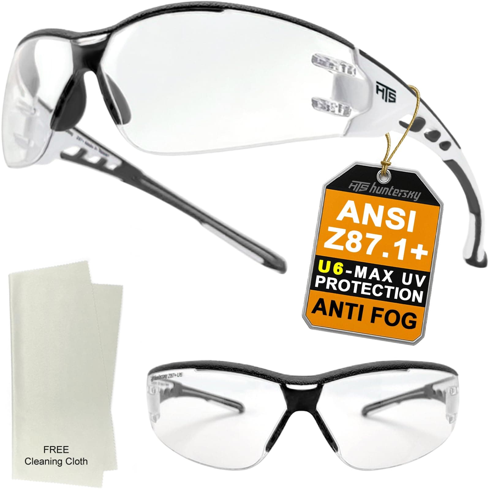 HTS HUNTERSKY Super Flexible Lightweight Anti Fog Wrap-Around U6 Clear Shooting Safety Glasses with ANSI Z87.1 Scratch Resist Pickleball