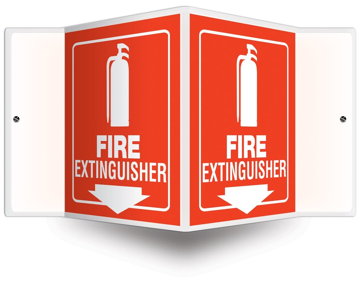 Fire Extinguisher Sign, 6 x 8-1/2In, WHT/R