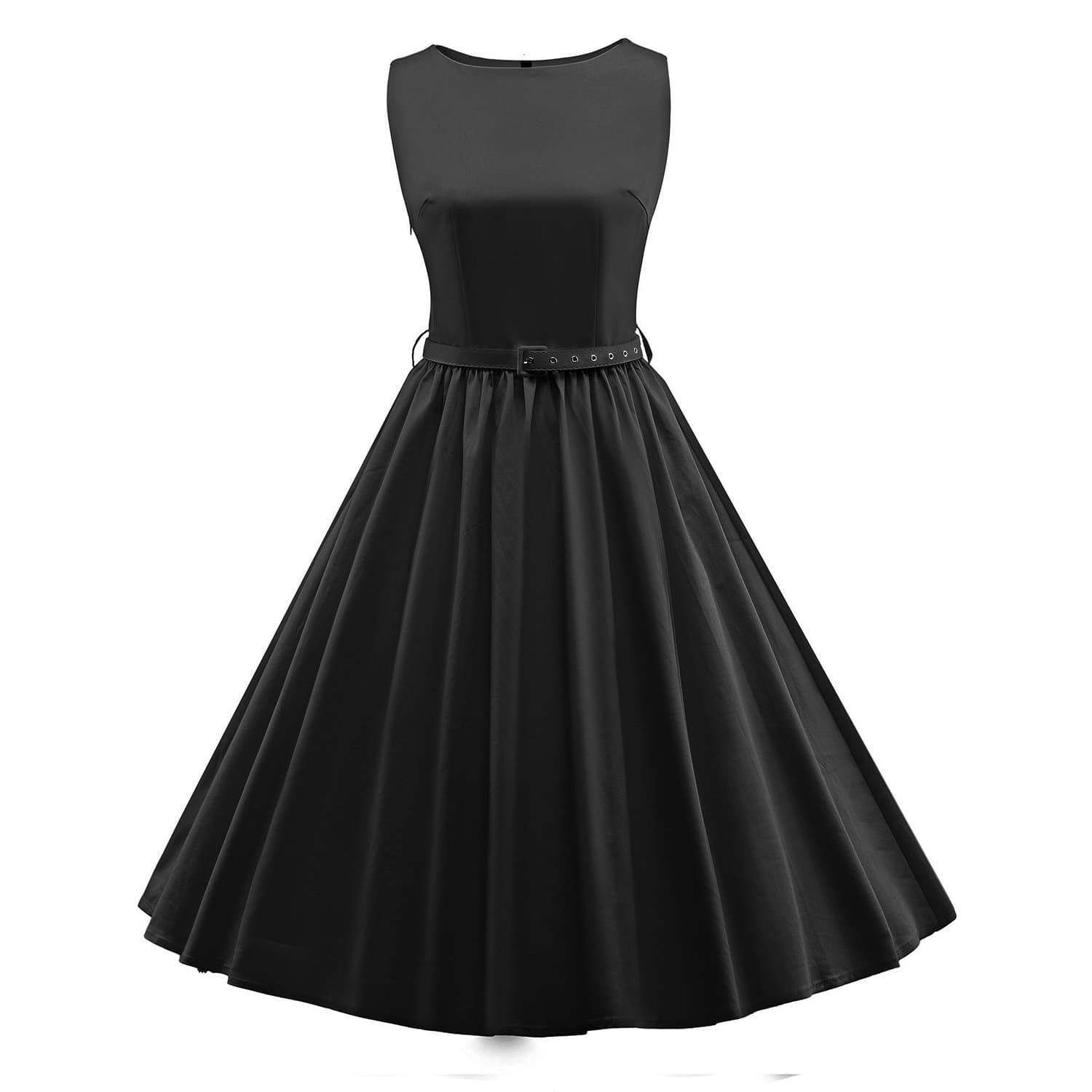 iLover Classic 50s Audrey Hepburn Boat Neck Black Swing Retro Vintage Dress