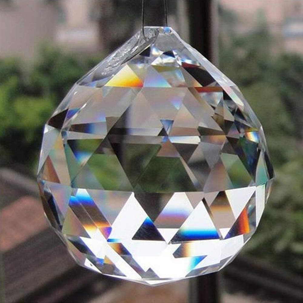 Petrichor Fengshui Clear Crystal Hanging Ball for Good Luck & Prosperity - Home Decoration/Gifting (40 MM/Pack of 2)