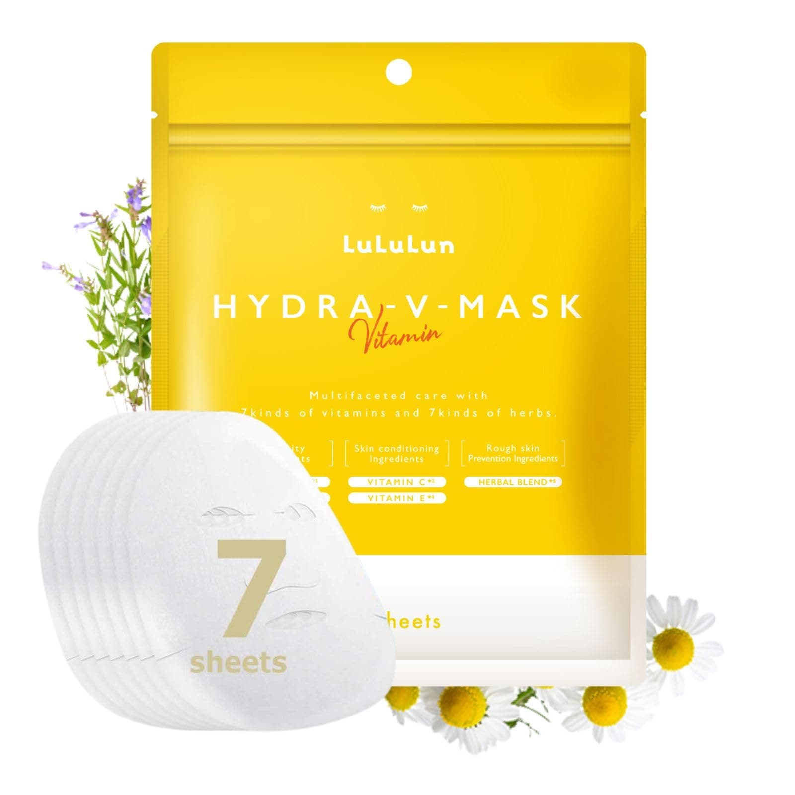 Lululun Hydra-V Japanese Sheet Mask Set – 7pcs, Hydrating Silk Face Mask for Deep Moisturizing Skin Care, Breathable Cotton White Facial Masks