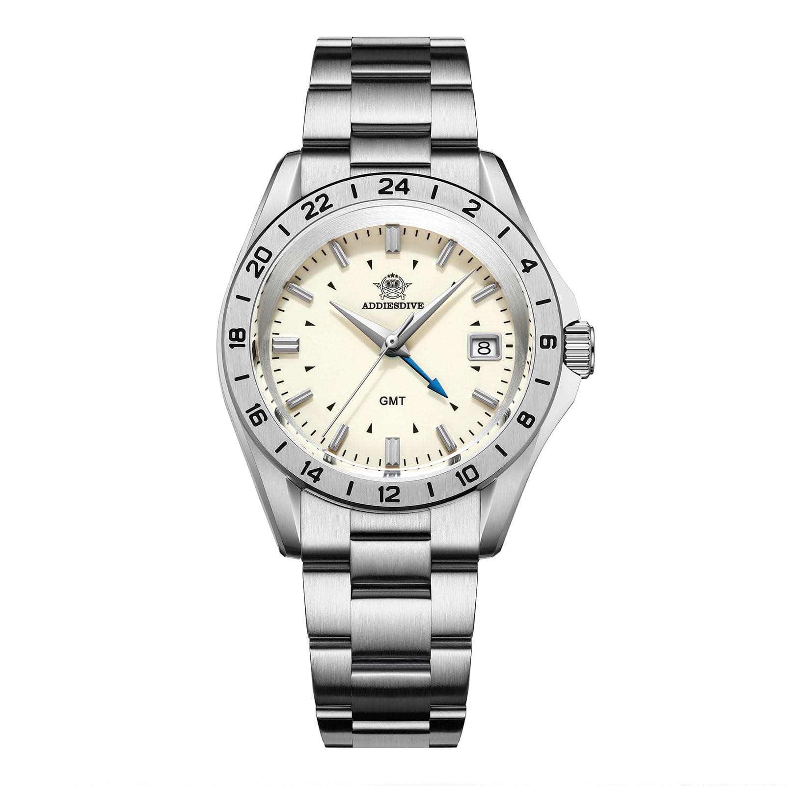 ADDIESDIVE GMT Watches for Men Dive Water-Resistance 200 M Analog Mens Travel GMT Quartz Watch, 2063 beige, Classic