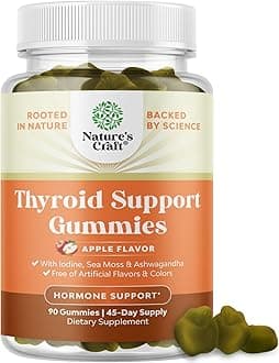 Vegan Thyroid Support Gummies with Sea Moss - Thyroid Support Gummies for Comprehensive Support for Men and Women with Iodine Selenium and Other Potent Vitamins - Gelatin-Free Non-GMO - 90 Count