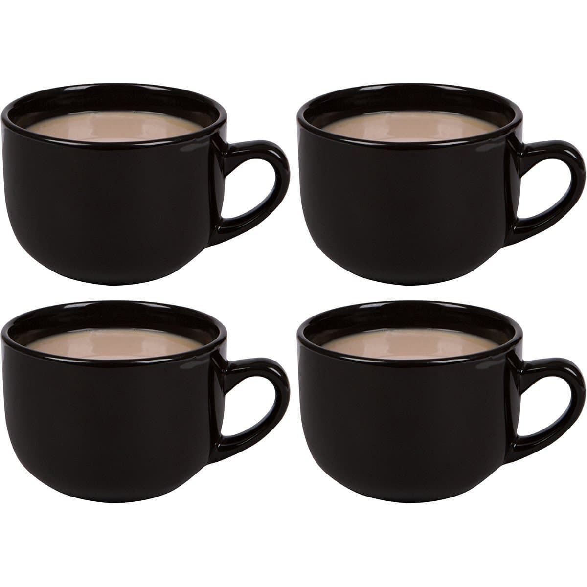 Large Jumbo Ceramic 22oz Mugs for Cappuccino, Coffee, Latte, Cereal, Ice Cream, Etc., Set of 4, Black