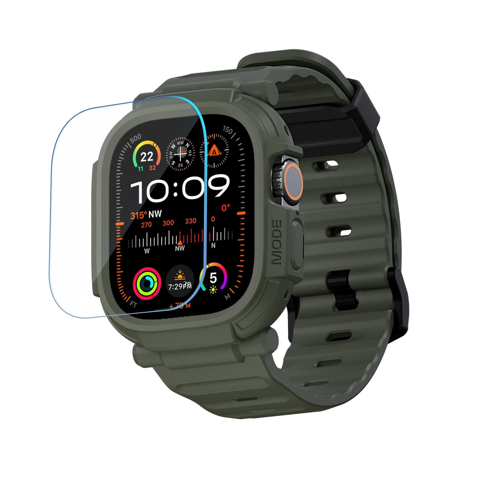 Made for Apple Watch Ultra 3 2 1 Band case 49mm Screen Protector Tempered Glass, Quattro Pro Series Rugged for iWatch Bumper Strap, Military Grade Durable Protective Cover, Shockproof, Green