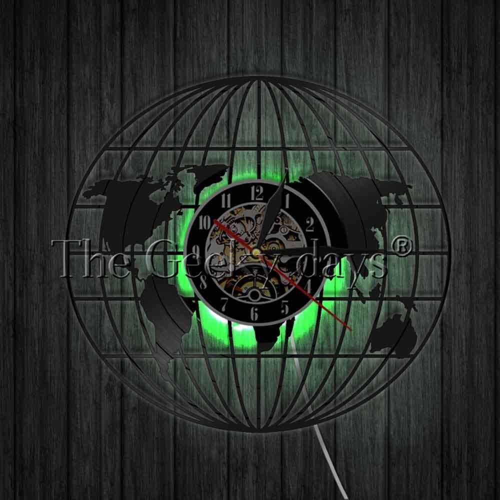 FDGFDG World Map Vinyl Clock Globe Map Clock Wall Earth Map Wall Art Decor Reloj Mapa Vinyl Record Wall Clocks Handamde Gift