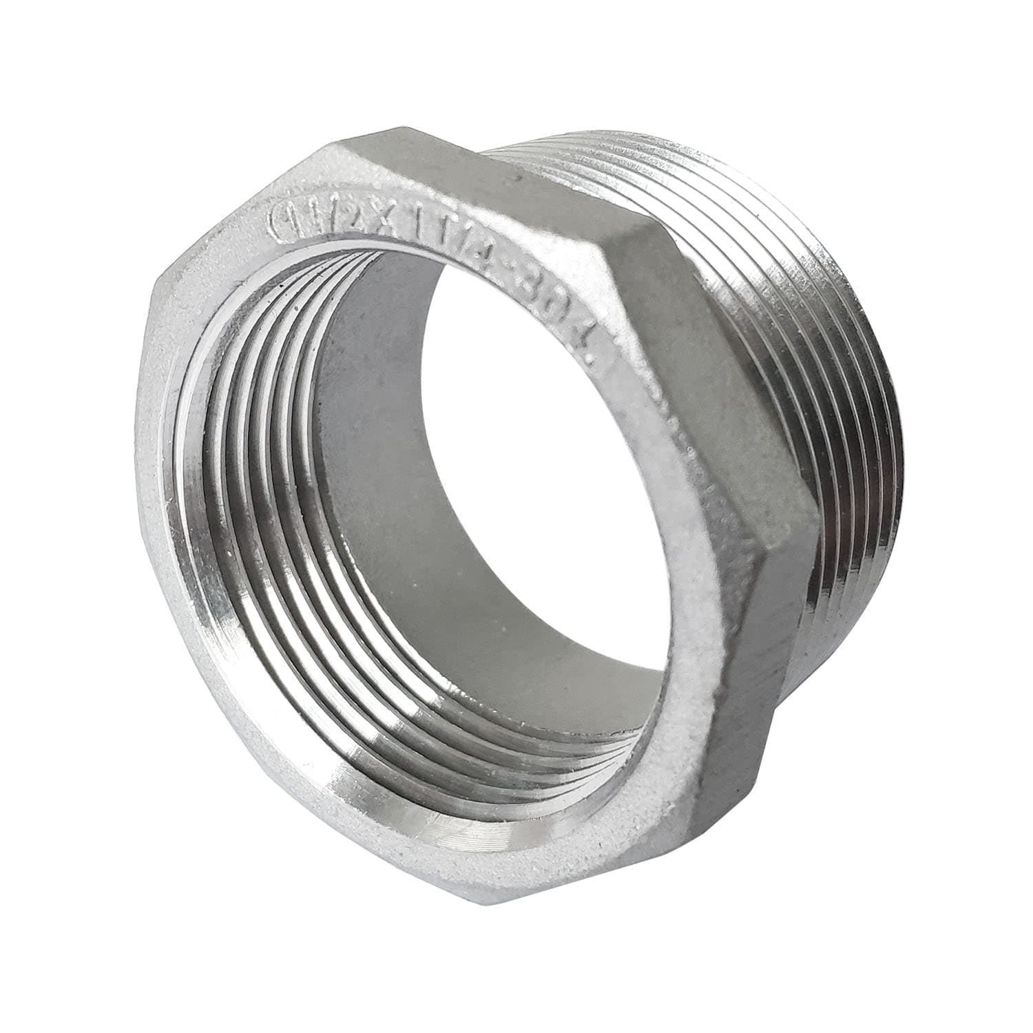 1-1/2" Male x 1-1/4" Female Thread Reducer Bushing Pipe Fitting, Adapter, Stainless Steel SS 304 NPT Reducer Bushing Pipe Hose Fitting
