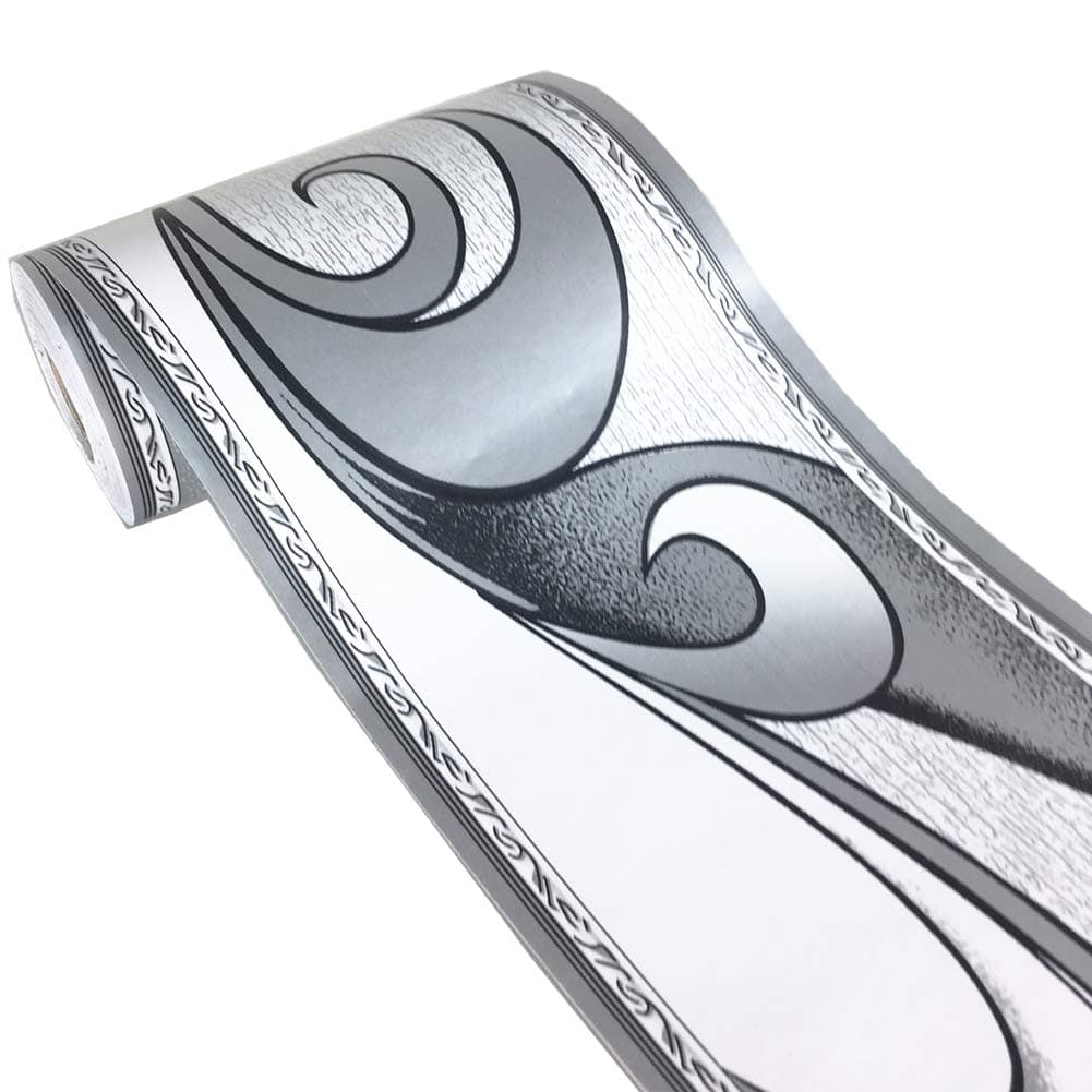 REDODECO Elegant Silver Grey Molding Wallpaper Border Peel Stick Home Ceiling Decorative Border for Bathroom Living Room Kitchen 4inch by 32.8ft