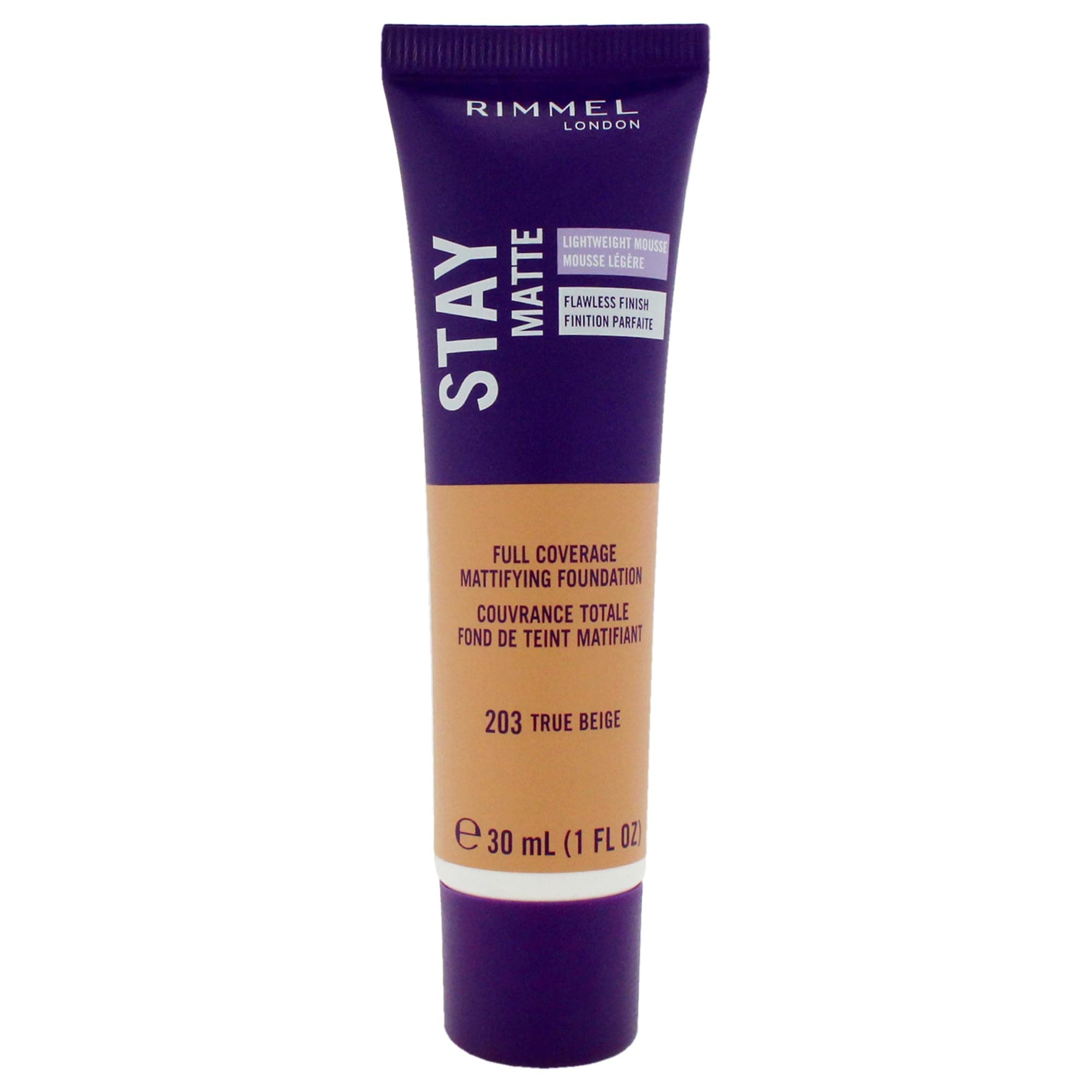 London Stay Matte Liquid Mousse - 203 True Beige - Foundation, Lightweight, Shine Control, Oil-Free, 1oz