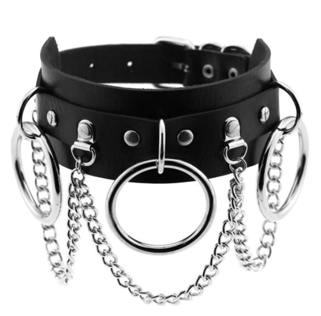 Fashion Women Men Cool Punk Goth Metal Spike Studded Link Leather Collar Choker Necklace