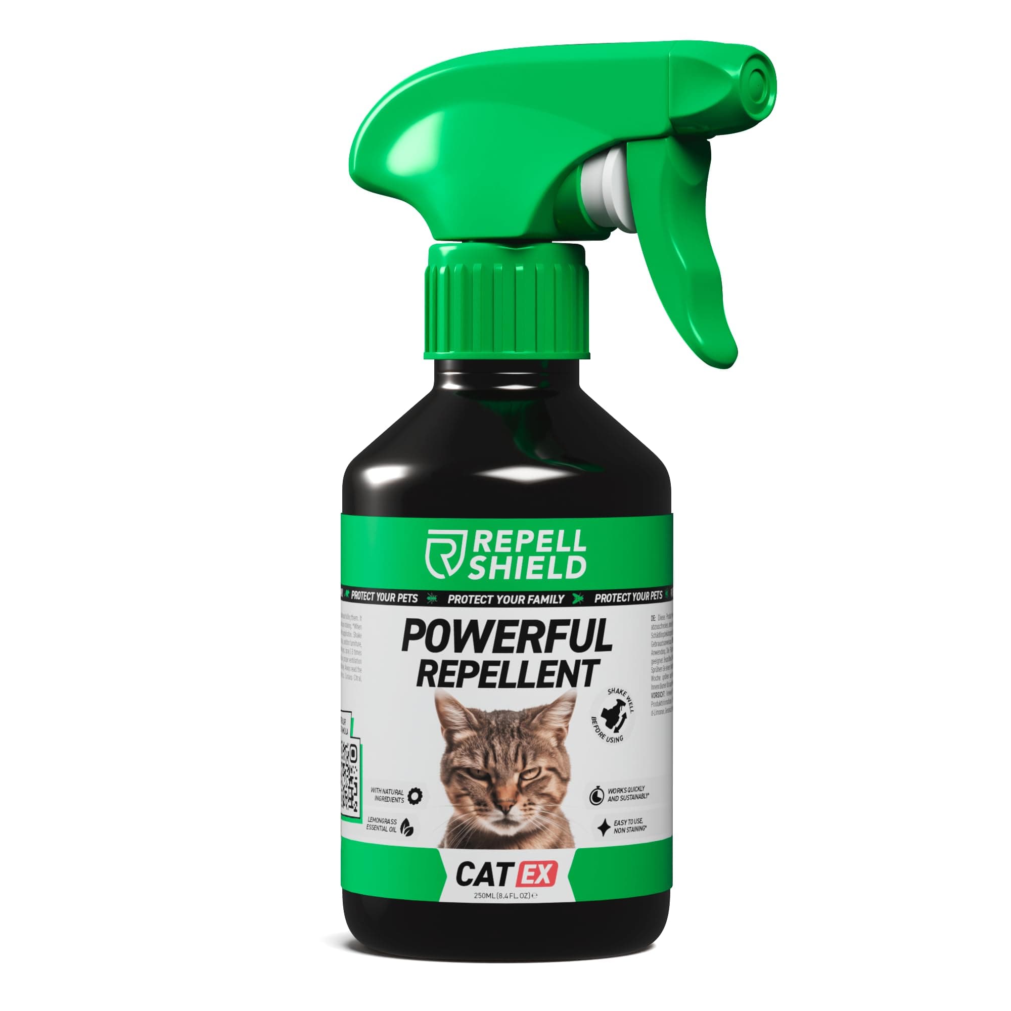 Cat Repellent Spray - Natural Citronella Oil, Pet-Safe, Non-Toxic, High Efficiency Animal Control for Homes, Lemon Scented, Versatile Indoors & Outdoors - Responsible Deterrence, 250ml