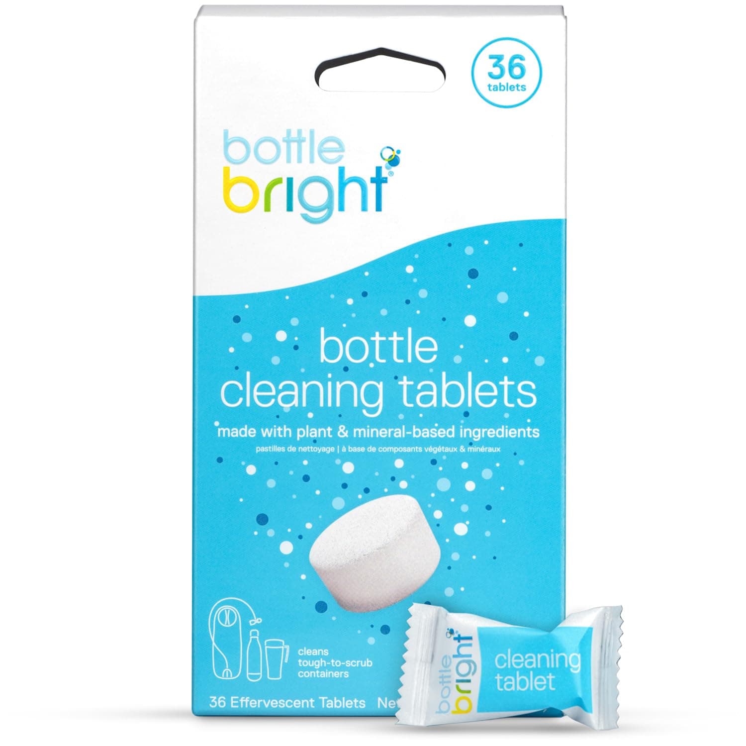 36 Tablets - Clean Stainless Steel, Thermos, Tumbler, Insulated, Plastic and Reusable Water Bottles –Bottle Bright Cleaning Tablets are Easy and Safe to Use