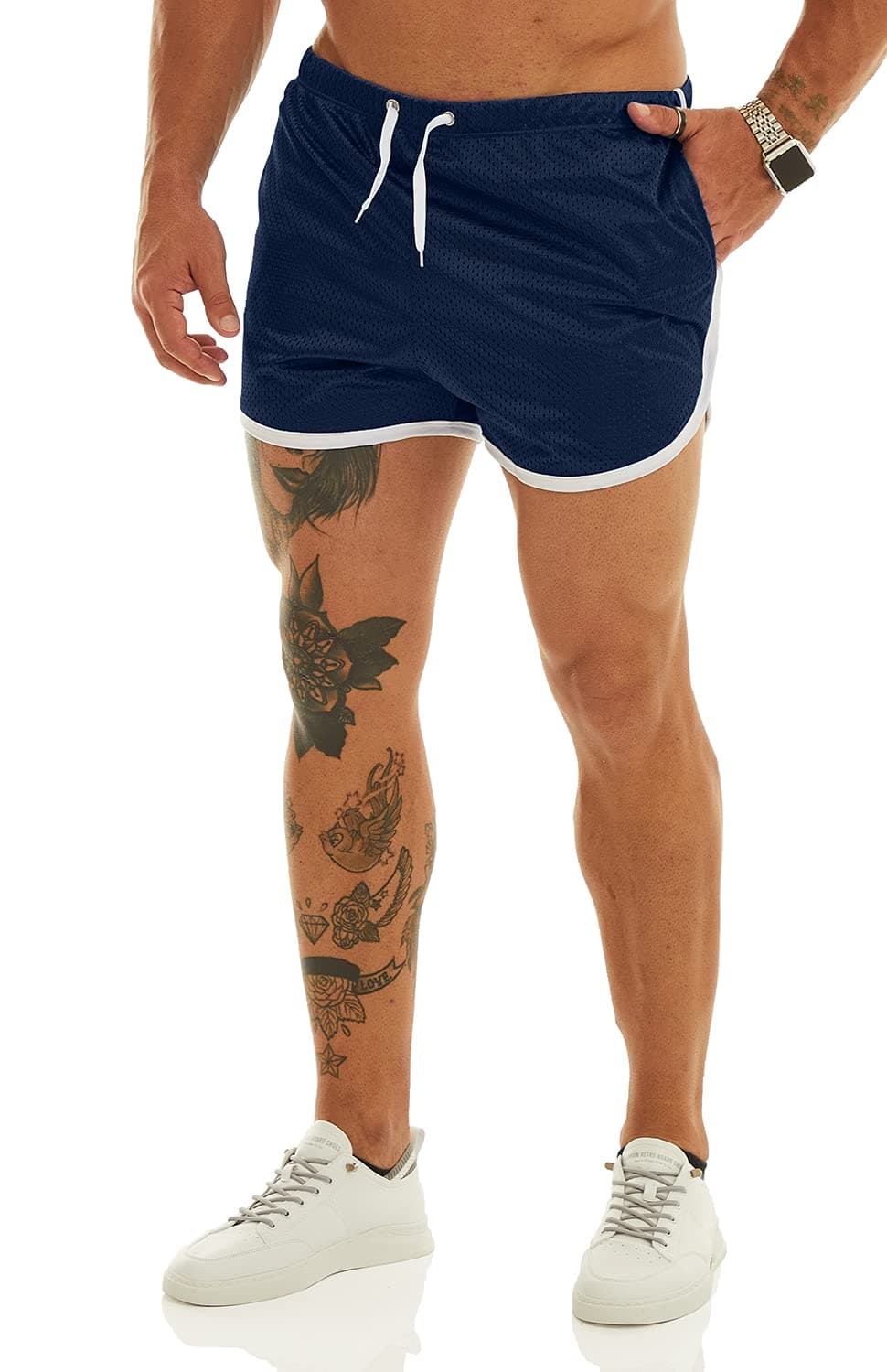 OuberMen's Fitted Shorts Bodybuilding Workout Gym Running Tight Lifting Shorts with Pockets