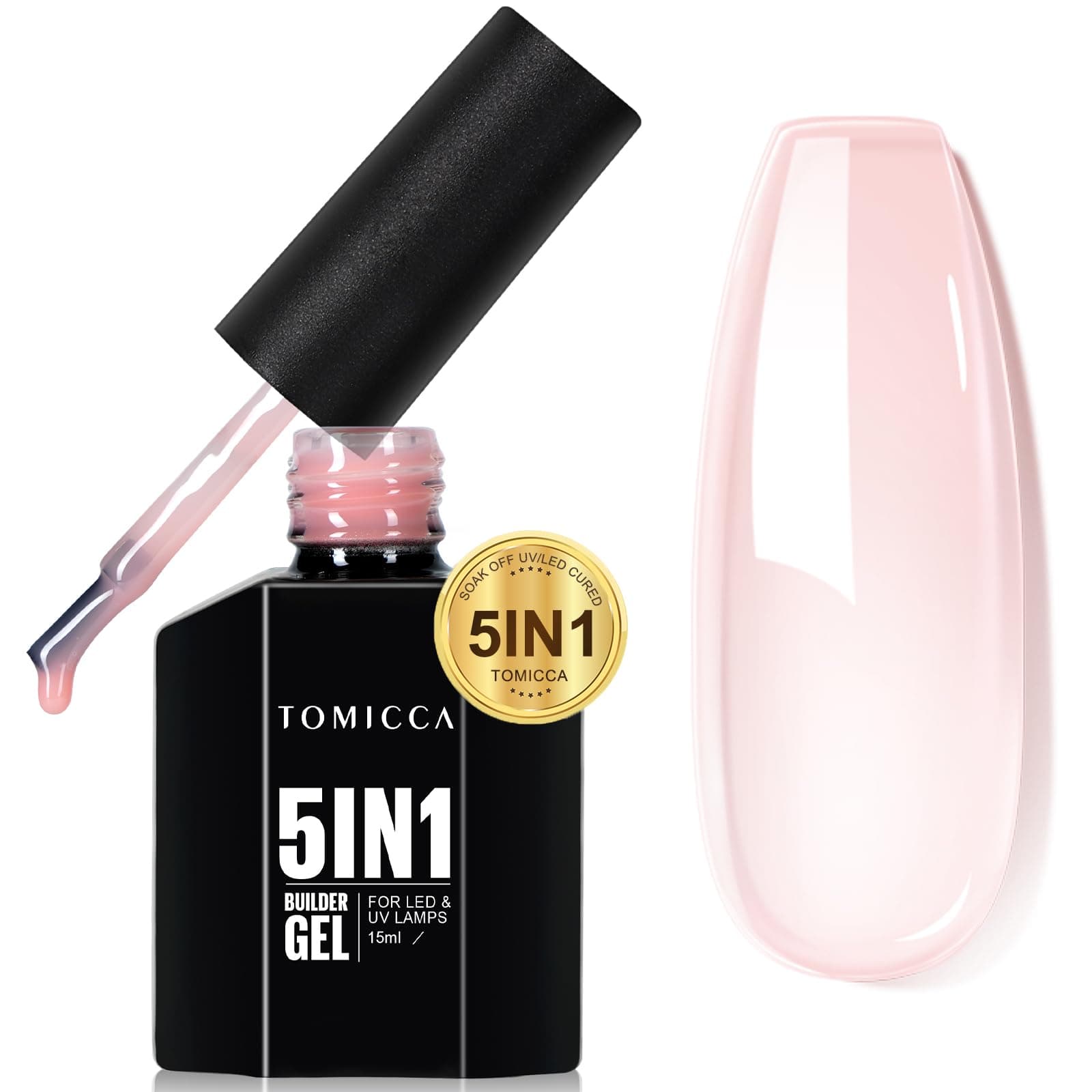 5 in 1 Builder Nail Gel- 15ML Builder Base Strengthening Nude Nail Gel for Hard Strong Nails Tips & Extensions, UV Nail Gel Polish for Nails Repair, Nail Art Supplies Easy to Shape(Nude)