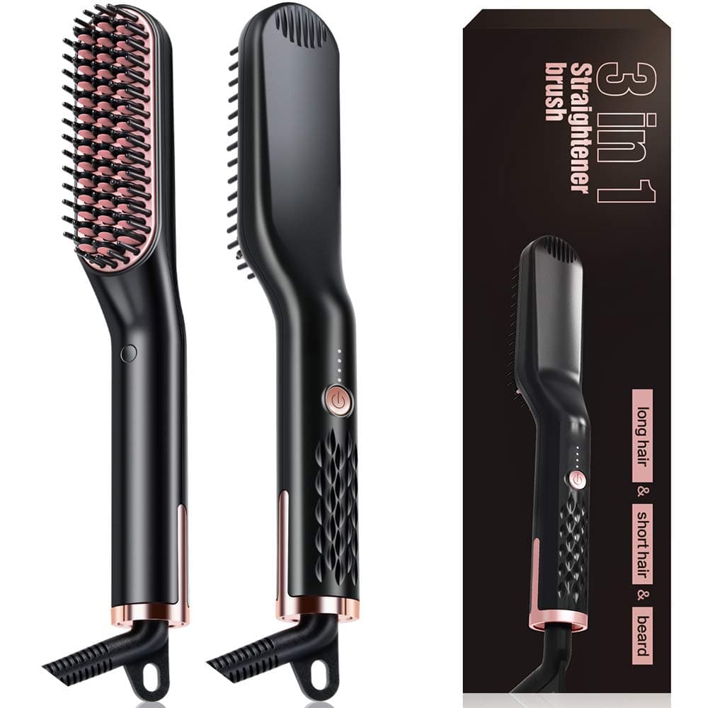 Syonike Beard Straightener for Men Hair Heating Comb Mustache Straightening Brush 3 in 1 Hair Straightening Comb for Man and Women