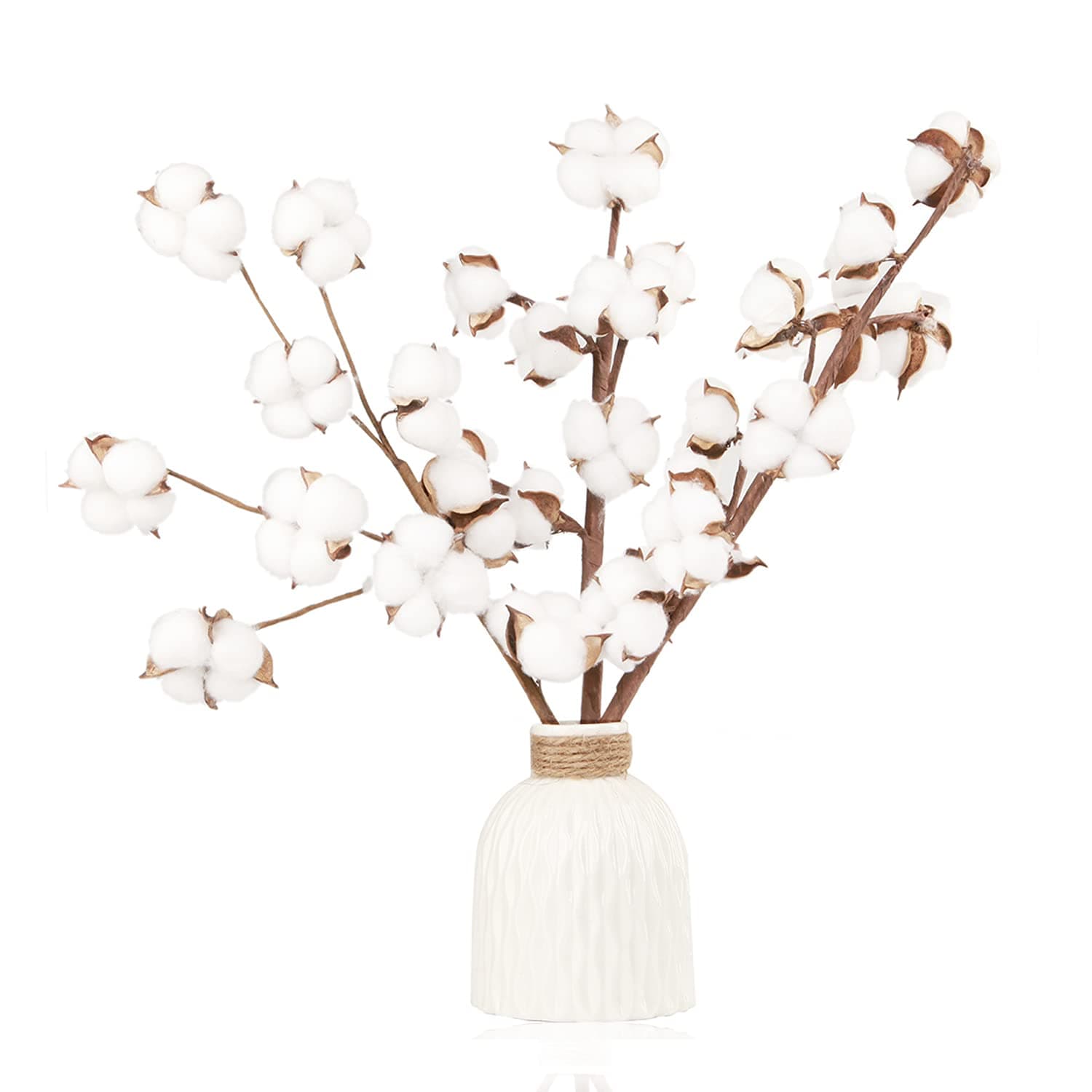 30 Balls Cotton Stems Cotton Flowers, Dried Flowers, Farmhouse Style Display Vase Filler, Rustic Decorations Home, Office, 21 inches, Wedding Centerpiece, by Crystal Lemon