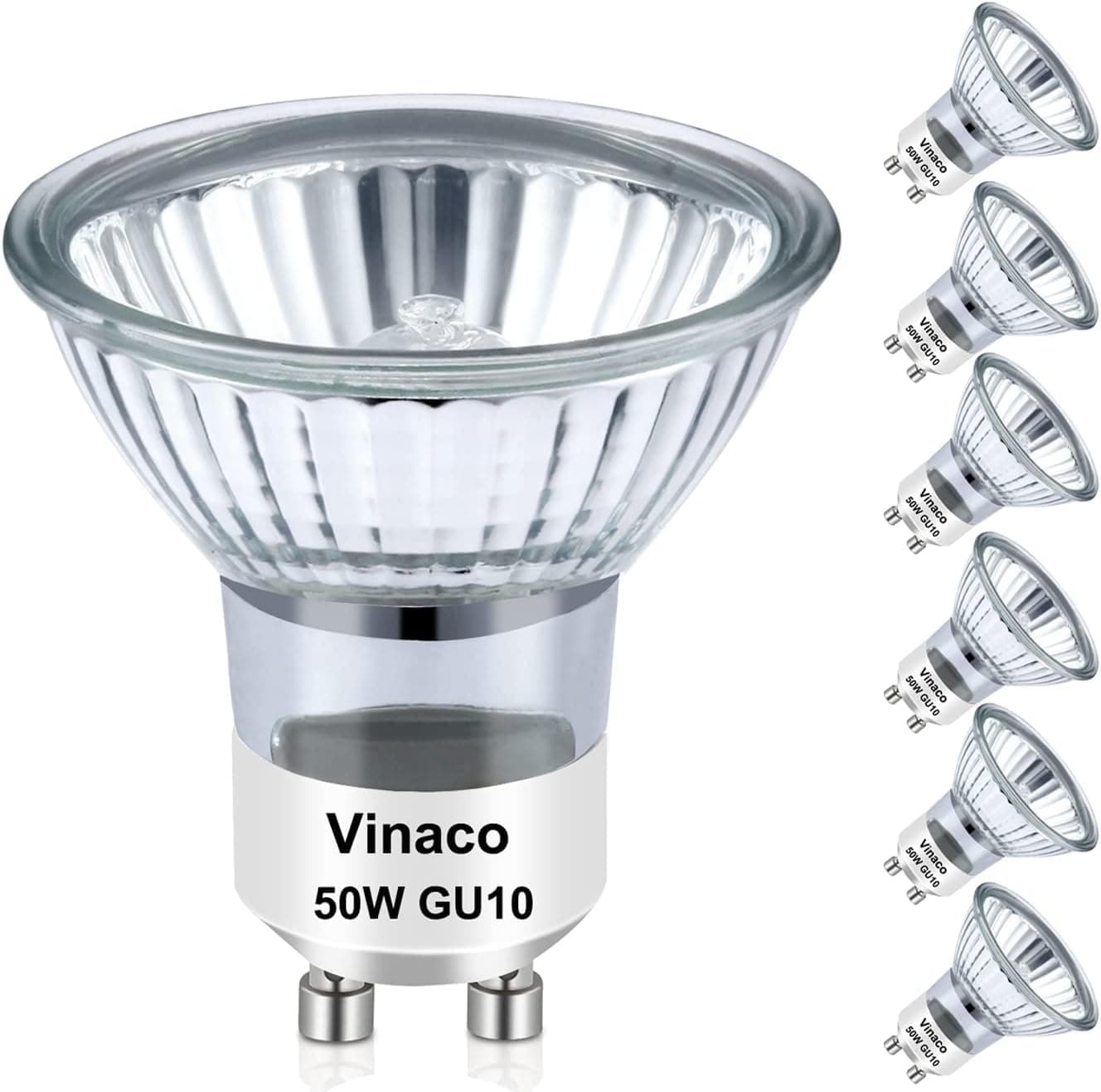 Vinaco GU10 Halogen Bulb Dimmable, GU10+c 110V 50W Candle Warmer Lamp Replacement, MR16 GU 10 50W Halogen Bulb 120V, 50 W MR16 with Glass Cover for Track&Recessed Lighting, 2800K Warm White, 6 Pack