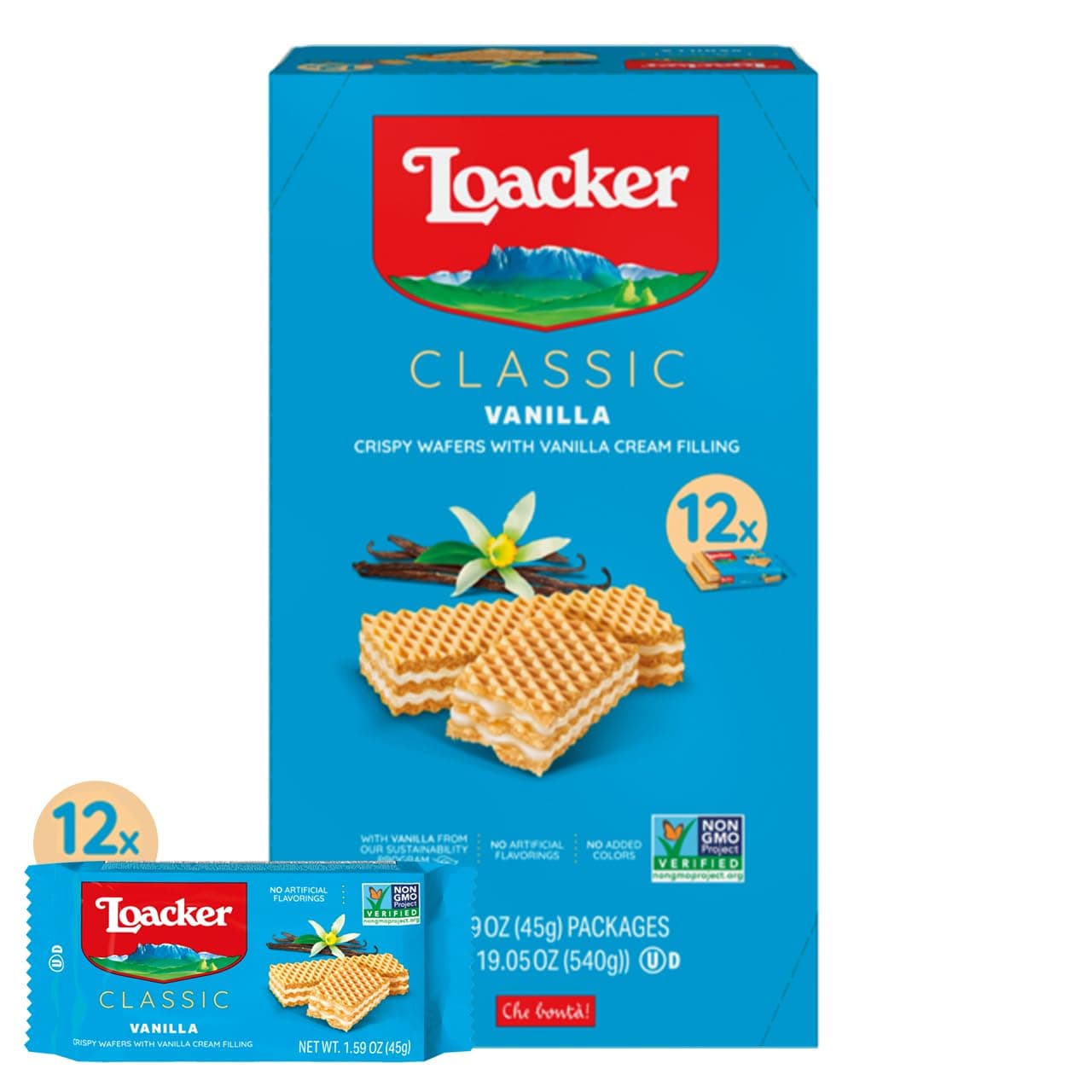 Loacker Premium Vanilla Wafers, 45g/1.59oz, pack of 12