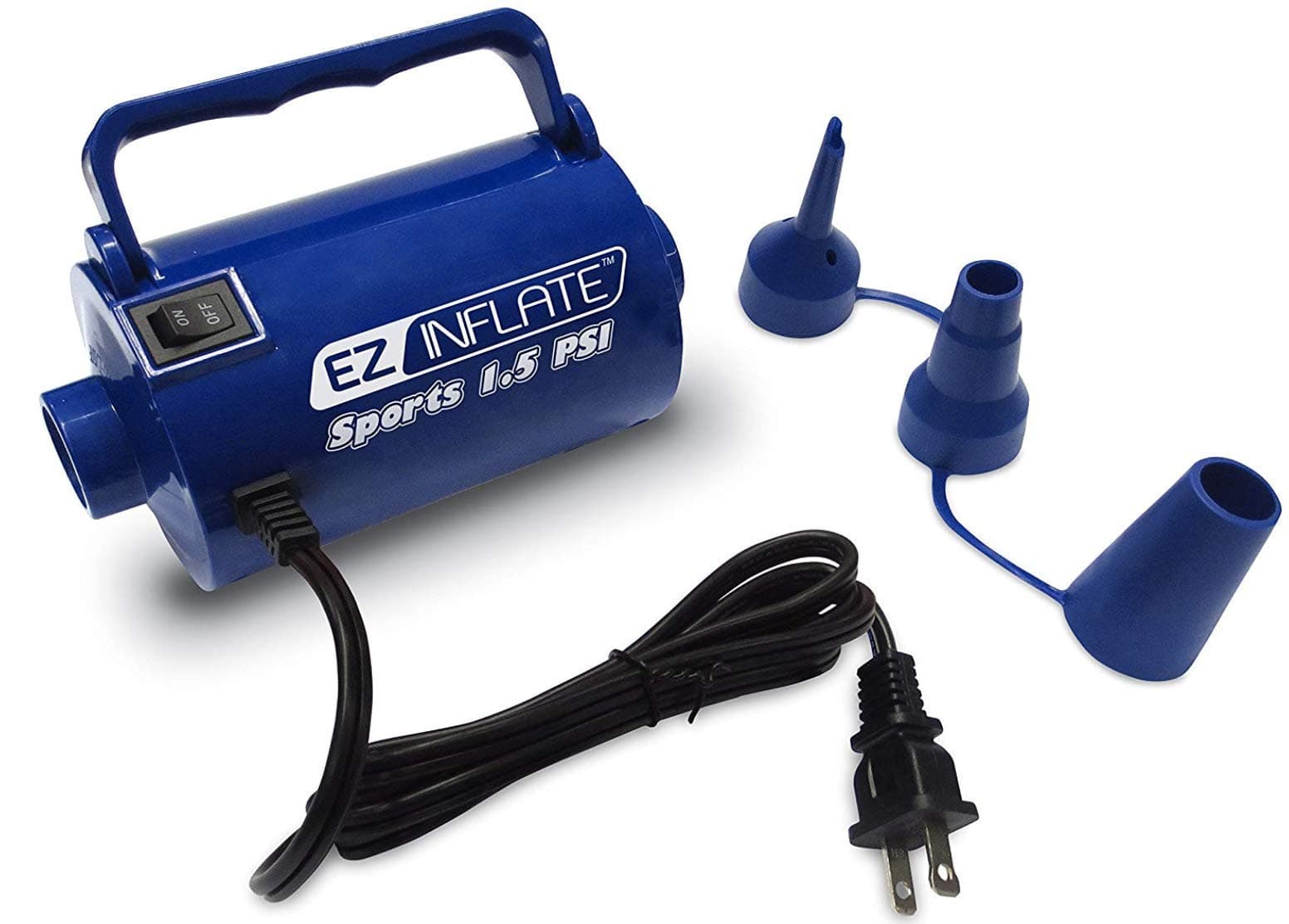 EZ Inflate Upgraded Velocity High Volume AC Air Pump - Inflator Deflator Air Pump with 3 Universal Nozzles - Electric Air Pump for Inflatables, Airbeds, Inflatable Pool (Sports 1.5PSI)