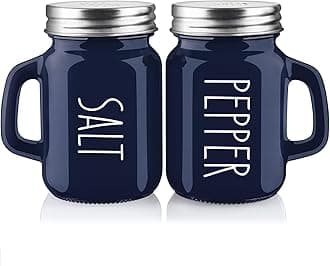 Navy Blue Salt and Pepper Shakers Set, 4 oz Cute Modern Glass Shaker Sets with Stainless Steel Lids, Blue Kitchen Decor and Accessories for Home Restaurants Weddings