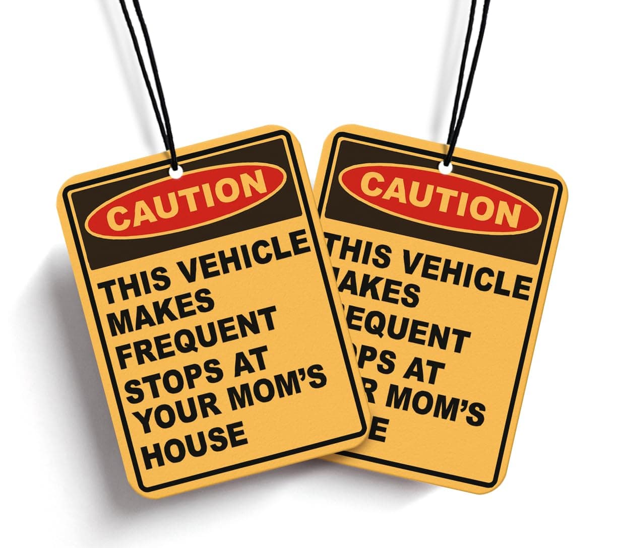 Funny Car Air Freshener Hanging 2pcs, Funny Gifts Car Accessories for Men Interior, CAUTION Stops at Your Mom‘s House Cars Freshener Interior for Men Guys Funny Gifts (Black I)