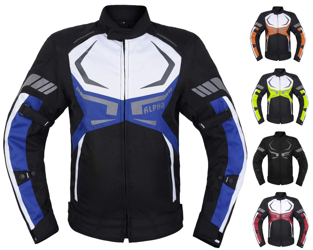 MOTORCYCLE JACKET MENS CE ARMORED BIKERS RIDING RACING WATERPROOF ALL SEASON JACKET (BLUE, SMALL)