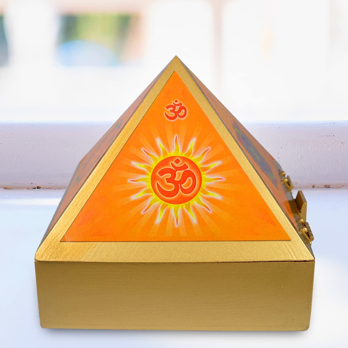 Wooden Pyramid Wish Box Size 6 inch Wooden Wish Box Om Sticker for Reiki Wish Healing and Crystal Healing Wish Box