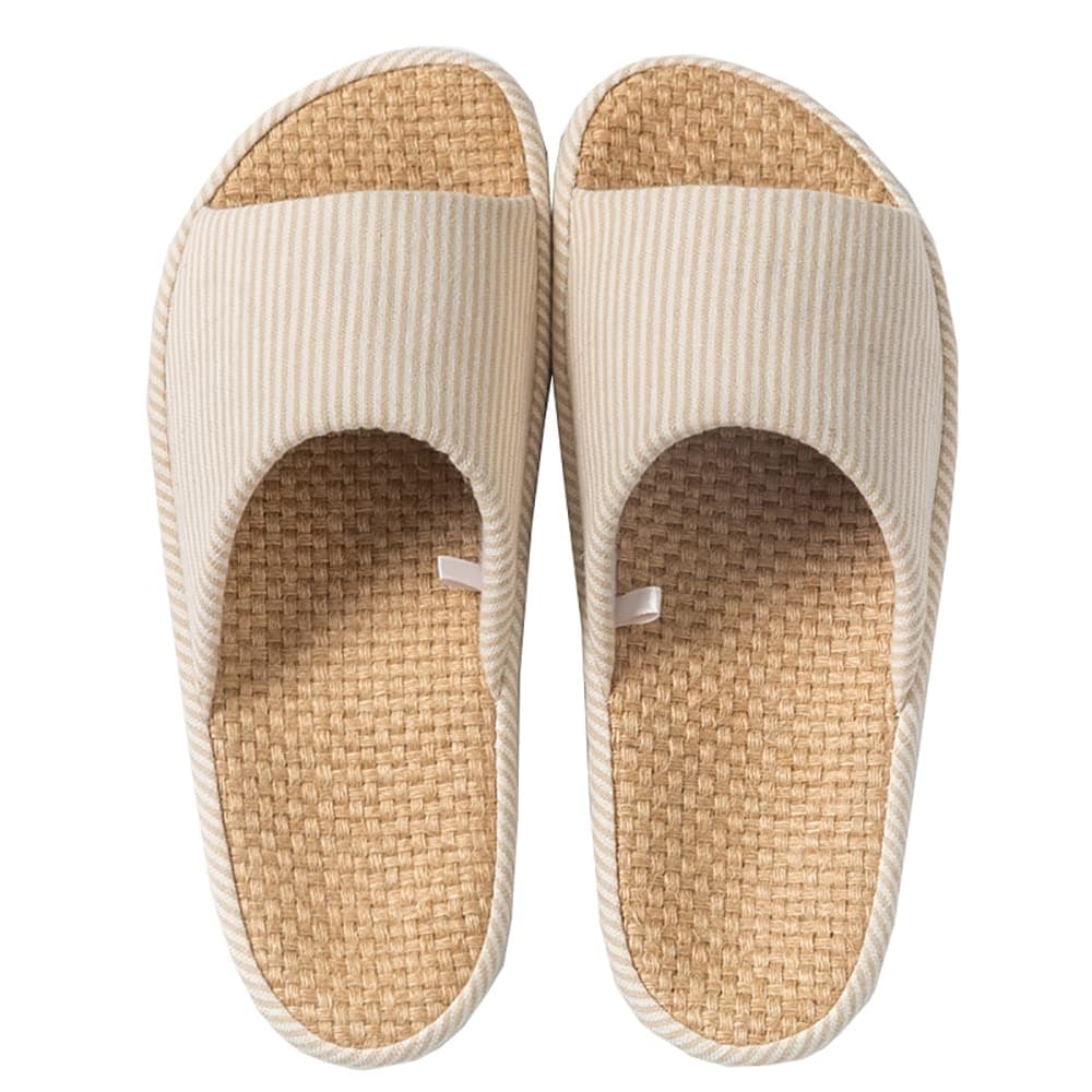 Womens House Slippers Summer Open Toe Tatami Straw Men's Indoor Shoes,Bedroom Linen Lightweight Slip Silent Slippers
