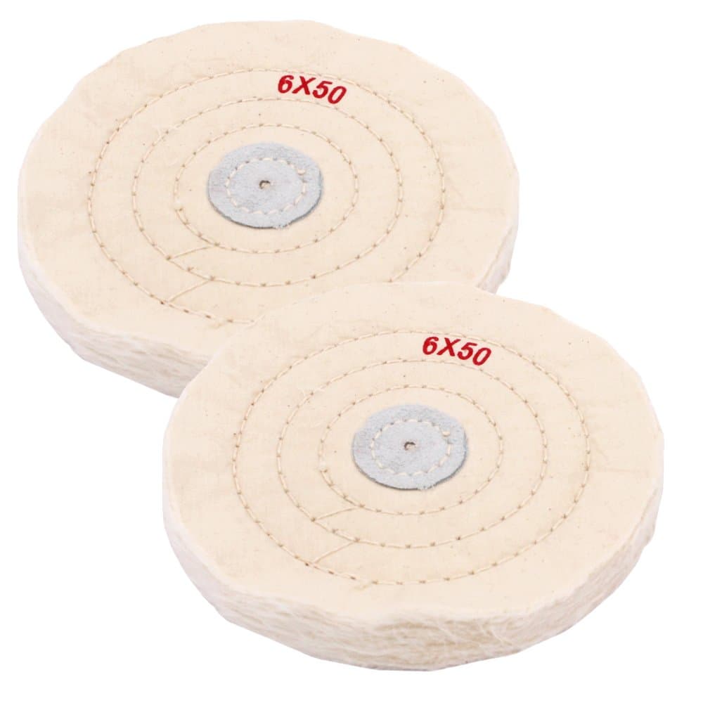 White Soft Cotton Polishing Buff Wheel Bench Grinder with Arbor Hole (6 Inch (50 Ply))