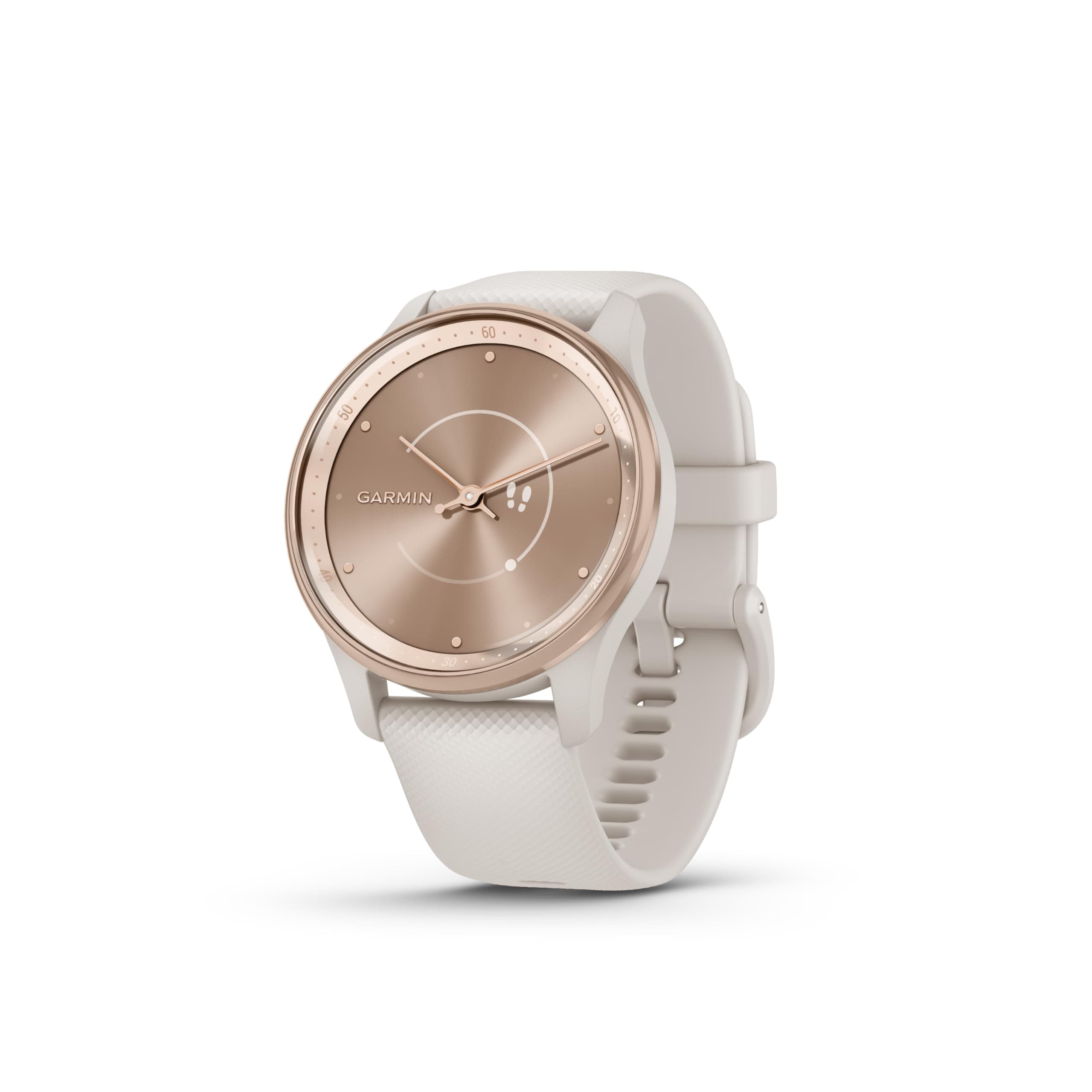 GARMIN VIVOMOVE TREND, PEACH GOLD STAINLESS STEEL BEZEL WITH IVORY CASE AND SILICONE BAND
