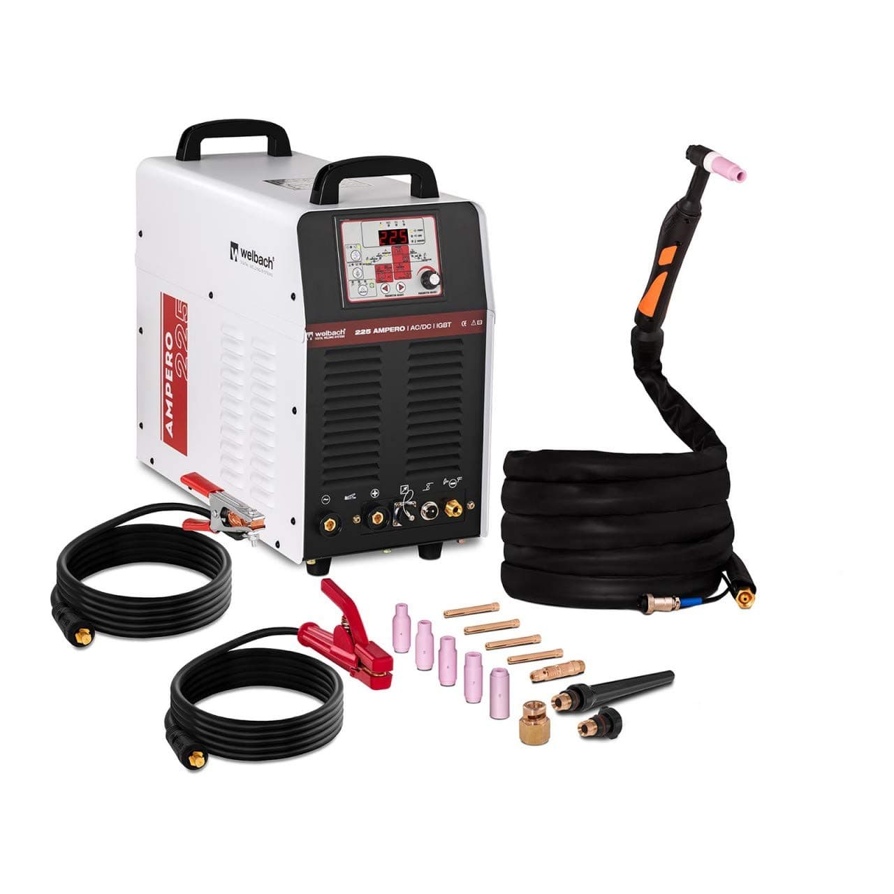 Welbach - AMPERO 225 - AC/DC TIG-Welding Device - MMA - Aluminum - Pulse - 230 V - max.225 A – Duty Cycle 60% - HF – 62.8 lbs (28.5 kg)