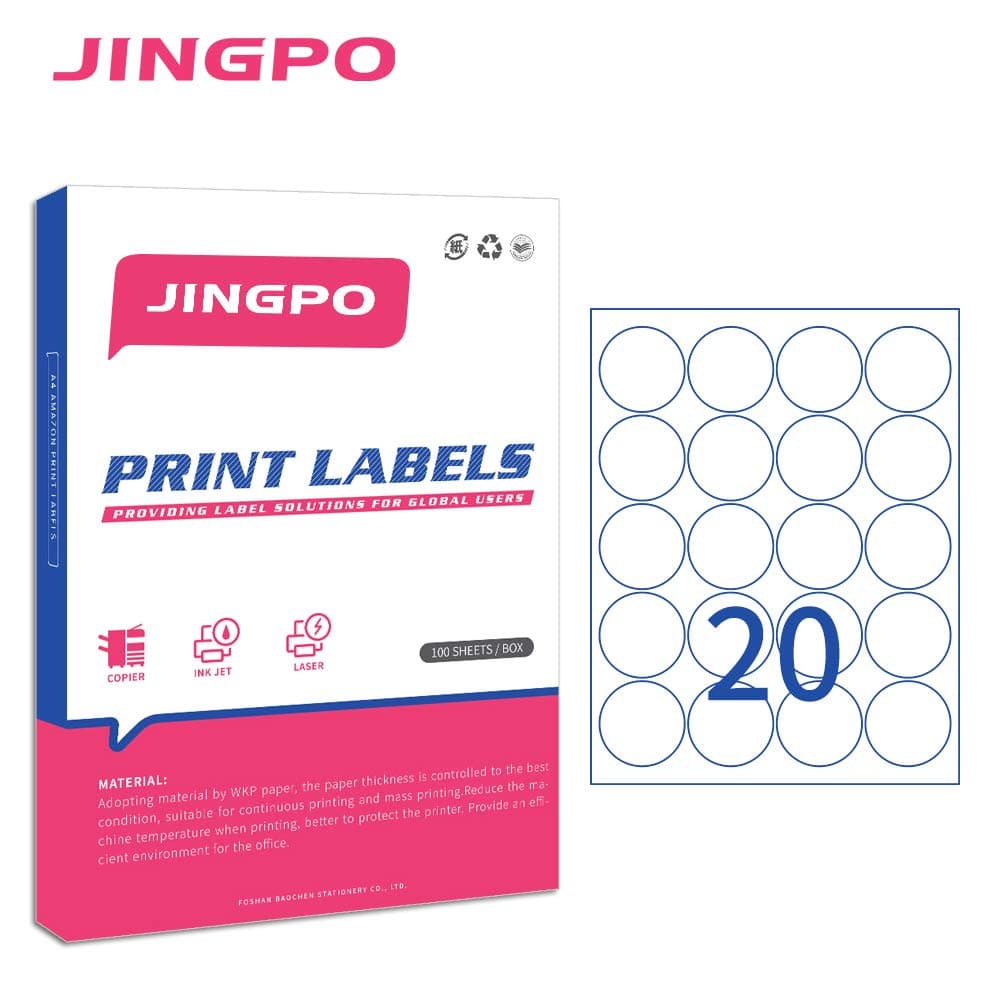 2" Round Labels - Pack of 2,000 Circle Stickers, 100 Sheets - Inkjet/Laser Printer - JINGPO Labels