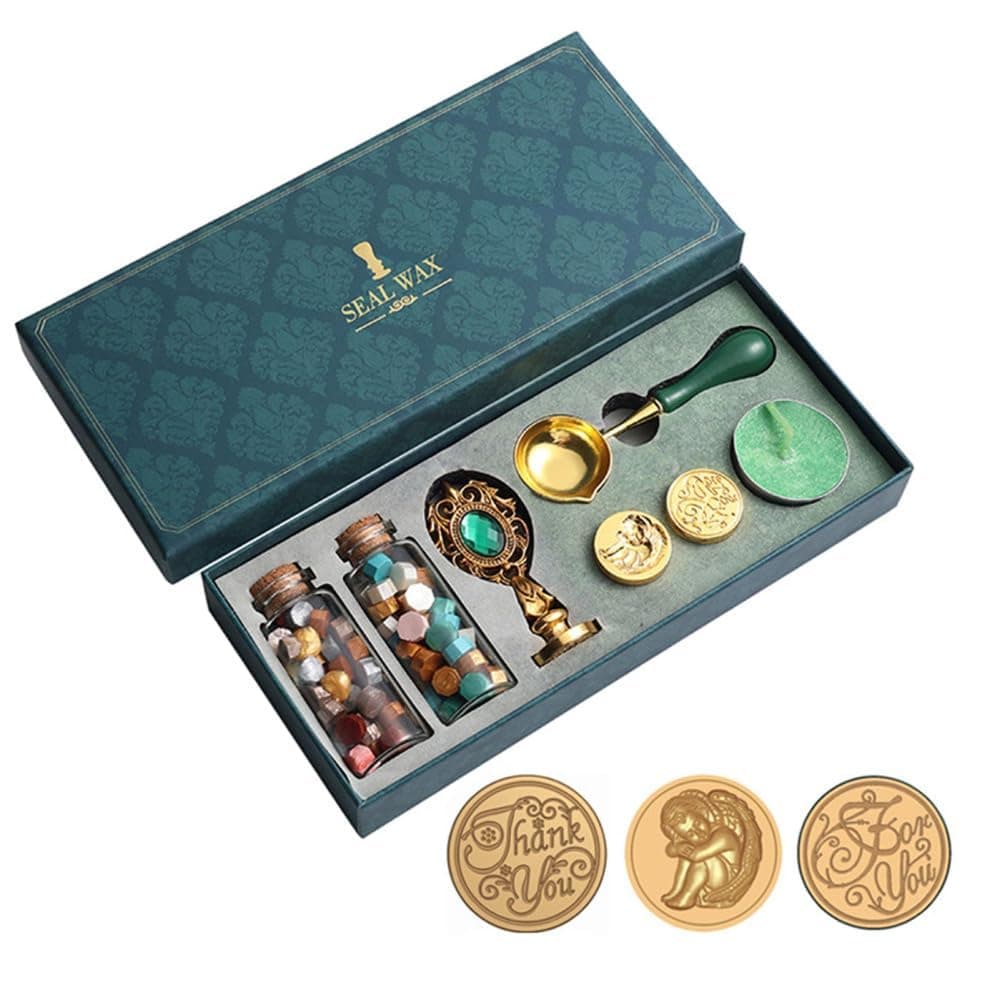 AquaFalcon Sealing Stamp Kit for Gift Box Sealing Seal Wax Stamps with Wooden Handle for Vintage Wax Seal Stamp Decoration