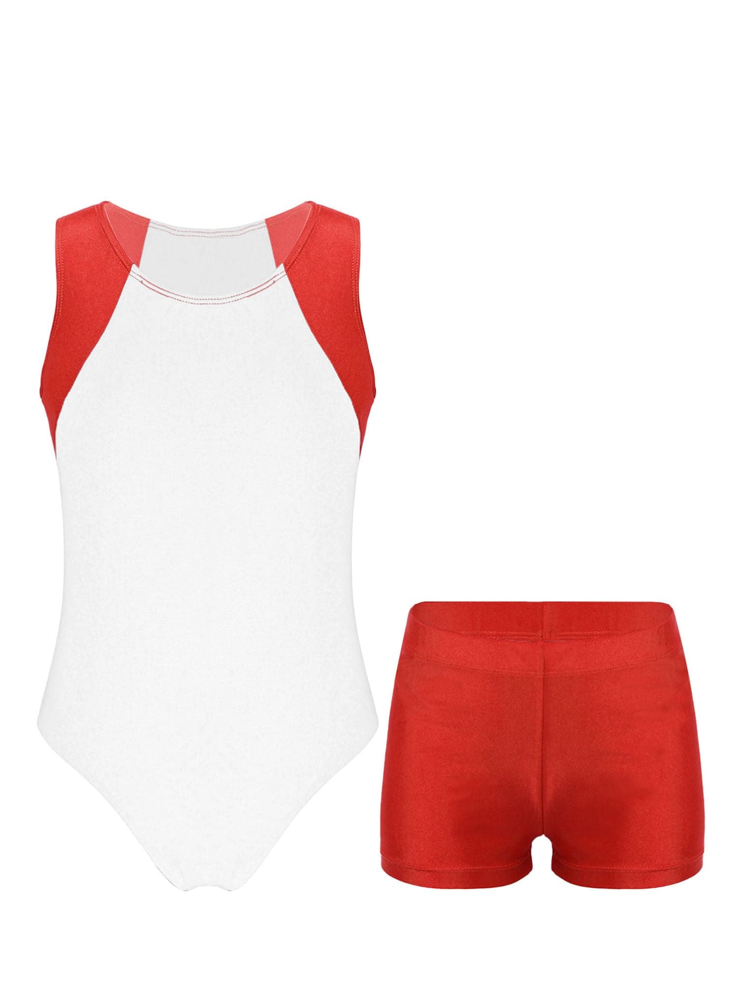 dPois Boys Sleeveless Gymnastic Leotard Unitard Top with Shorts Athletic Running Cycling Outfit