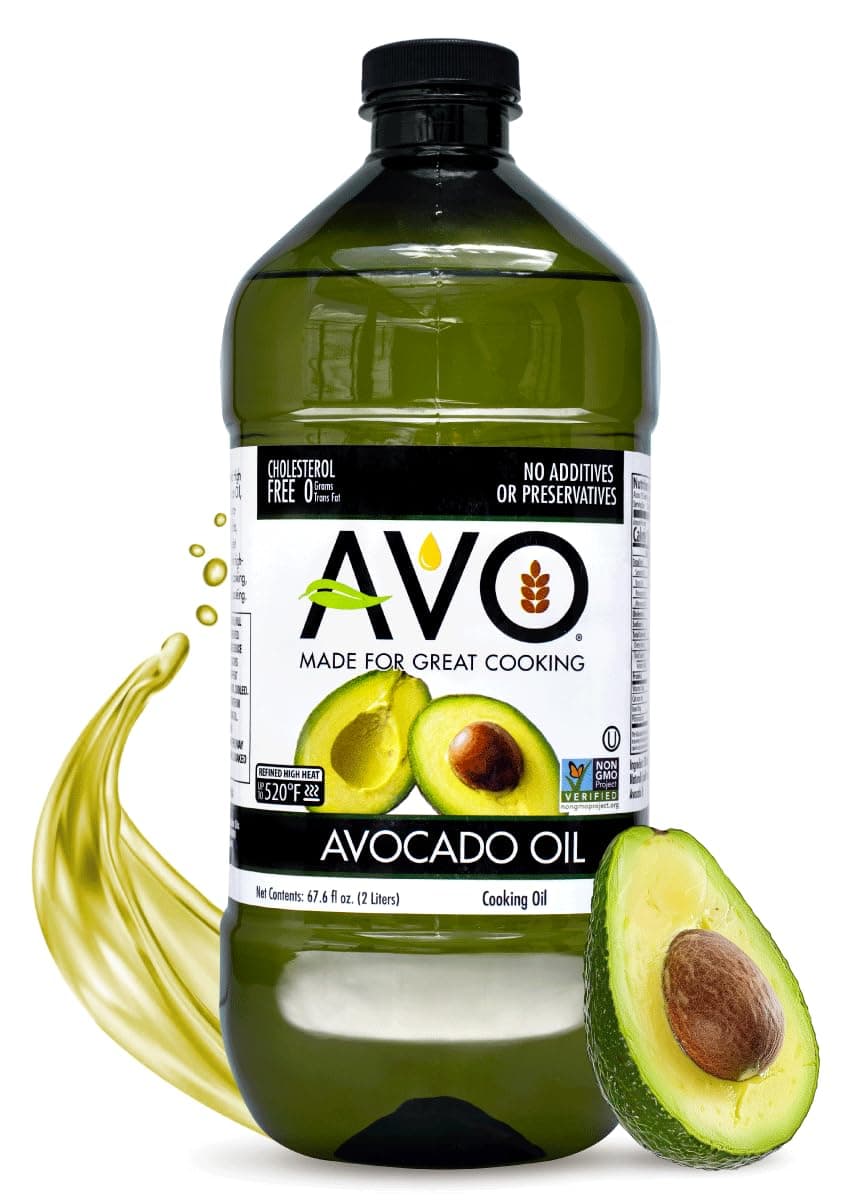 AVO Bulk Avocado Oil for Cooking (67.6 fl oz), Non-GMO Certified, No Preservatives, High Smoke Point 500°F, Neutral Flavor, Gluten-Free, Plant-Based, OU Kosher