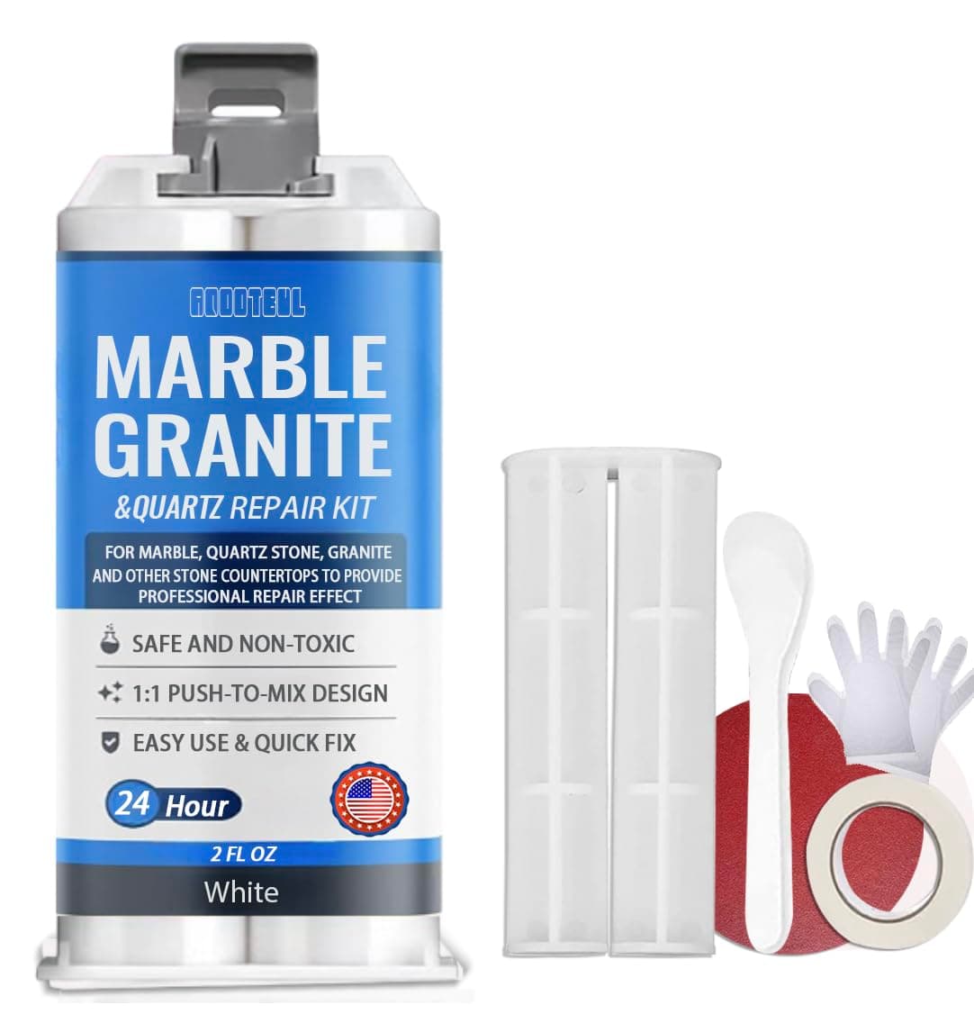 aqootbul Quartz Countertop Chip Repair Kit - White Granite & Marble Repair Kit, Suitable for Granite, Marble, Quartz Stone, and Other Stone Surface Crack Quartz Chip Repair Kit
