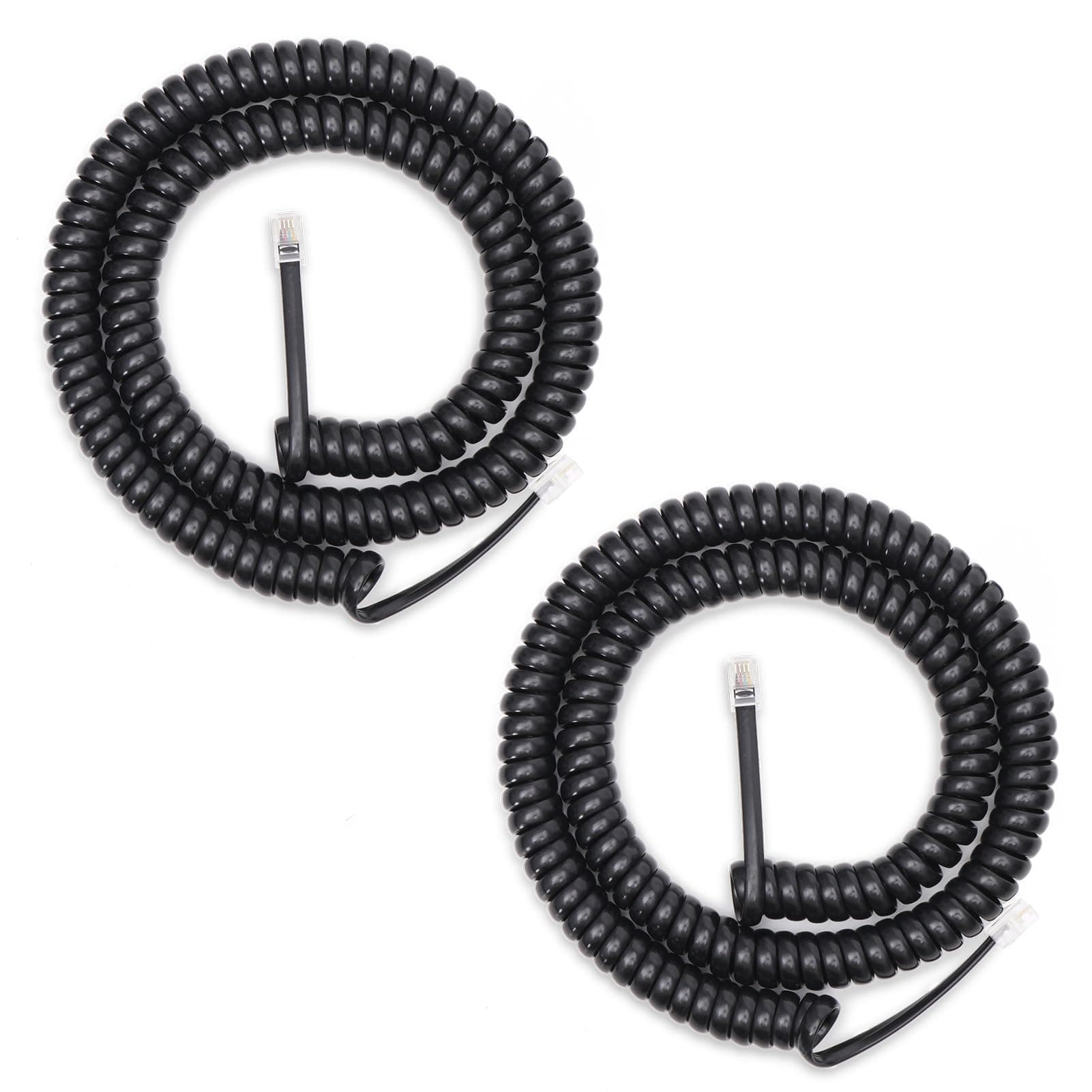 Telephone Cord, 2 Pack RJ9 4P4C Phone Cord for Landline, 12Ft Uncoiled 1.4Ft Coiled No Tangle Telephone Cords for Landline Phones, Black Phone Cable