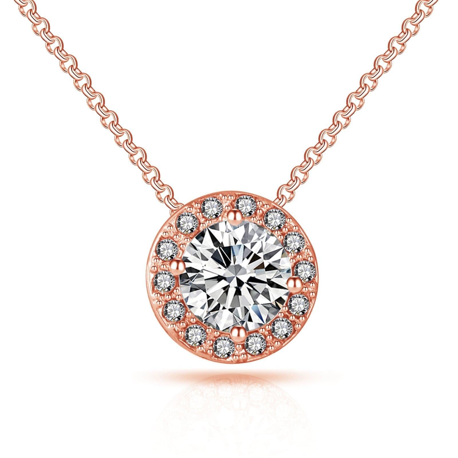 Rose Gold Plated Halo Necklace Created with Zircondia® Crystals