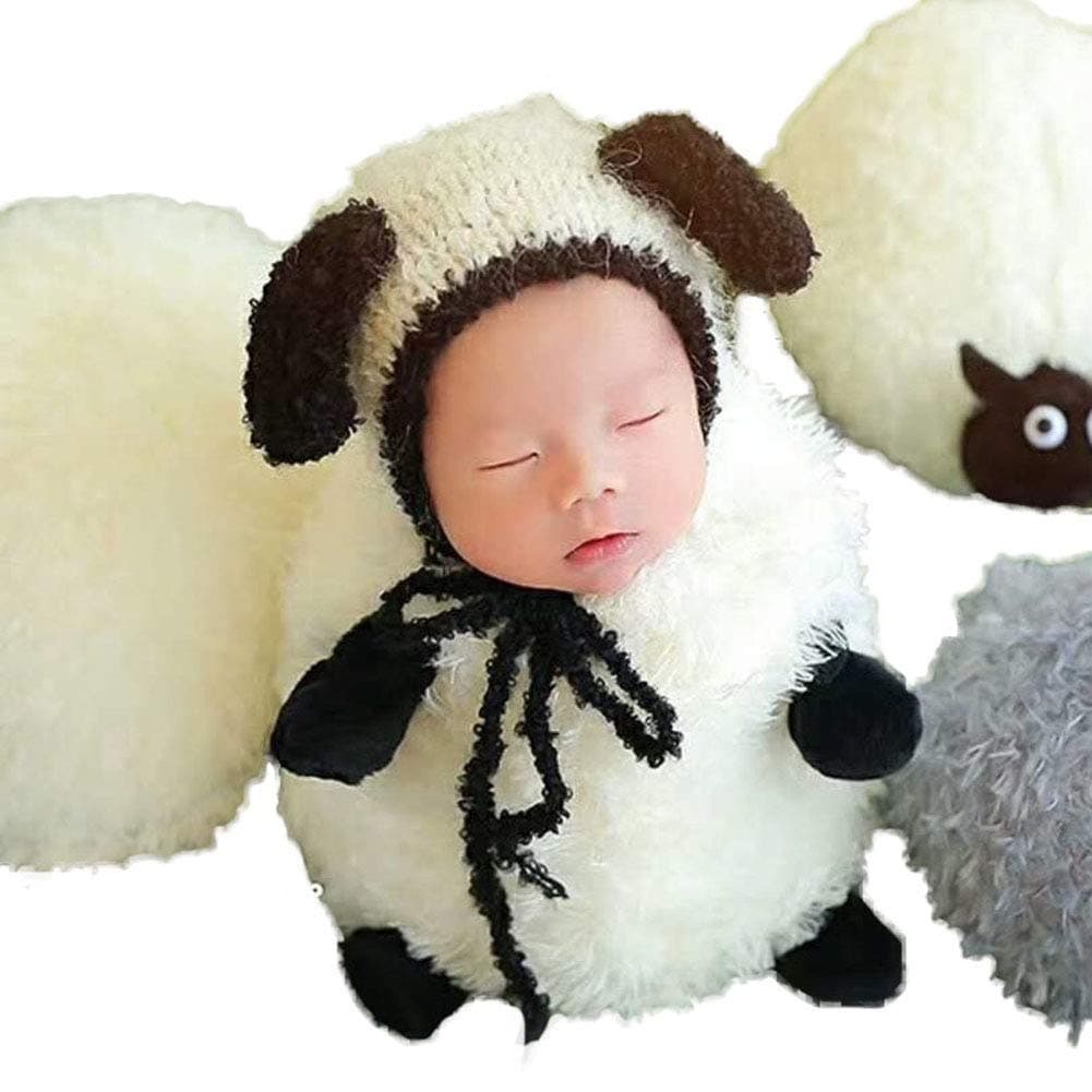 Infant Newborn Baby Boy Girl Crochet Costume Outfits Photography Props Cute Sheep Hat+Sleeping Bag 0-3 Months