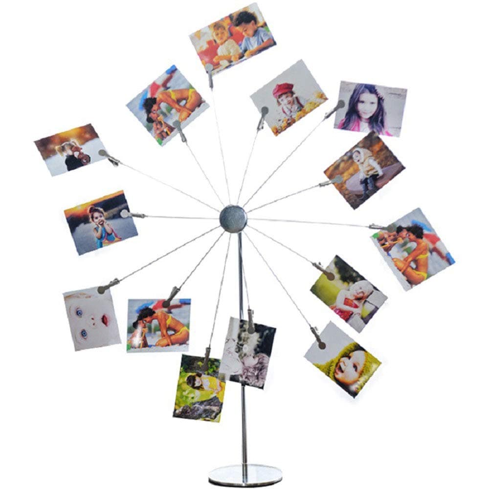 Mollytek Desktop Photo Holder with Clips Postcard Gift Card Picture Display Stand Decor Photo Tree Stand for Table Display Sky Wheel Romantic Design with Plated Wire and 14 Photo Metal Clips