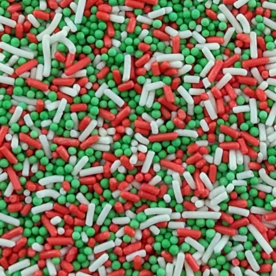 Red, White & Green Mixed Sprinkles - 35g of Edible Cake Sprinkles Toppers Decorations, 100s 1000s Mini Balls Nonpareils Strands Festive Christmas Mix