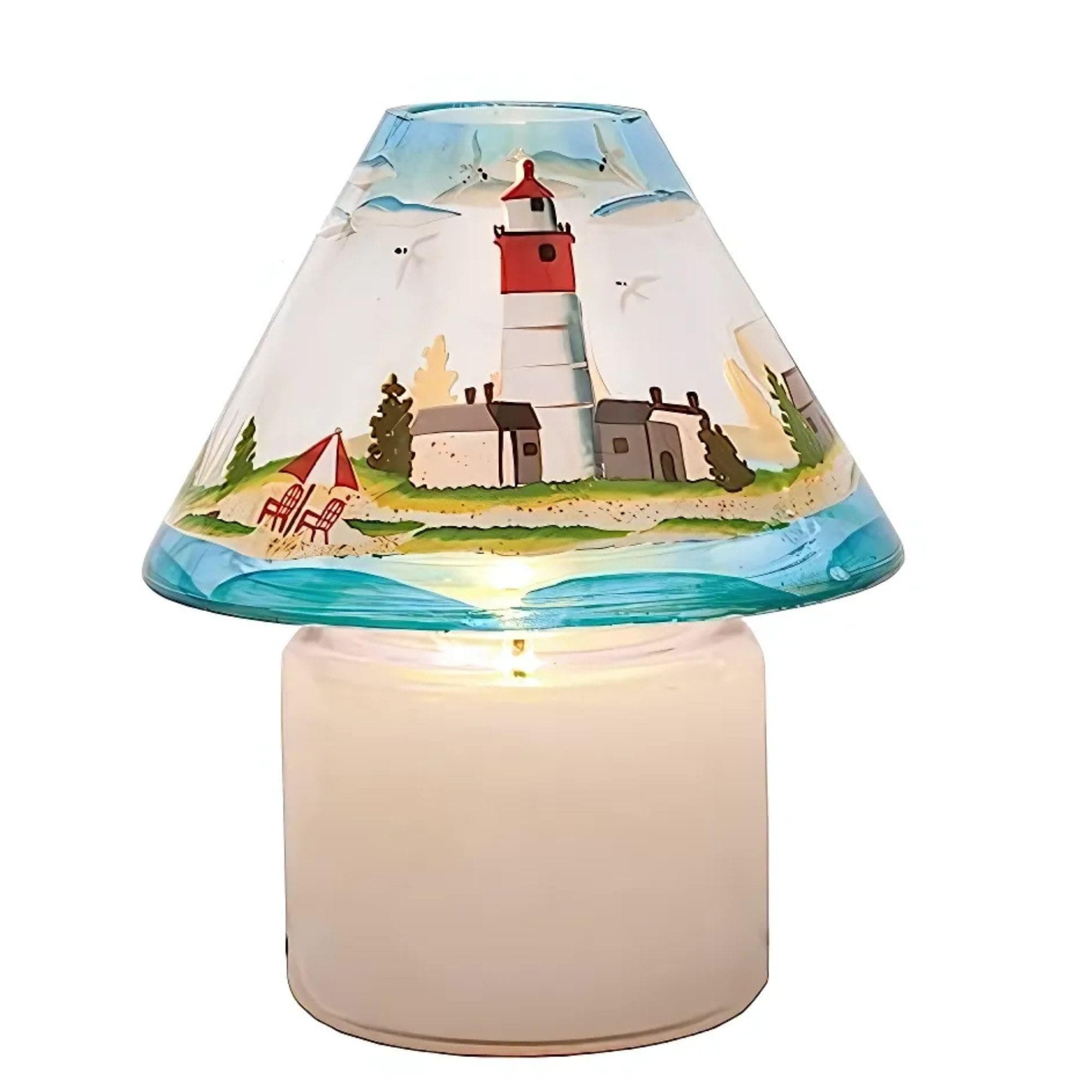 Biedermann & Sons Hand-Painted Seashore Scene Jar Candle Shades, Multicolor, 4 Inch Tall - Set of 4