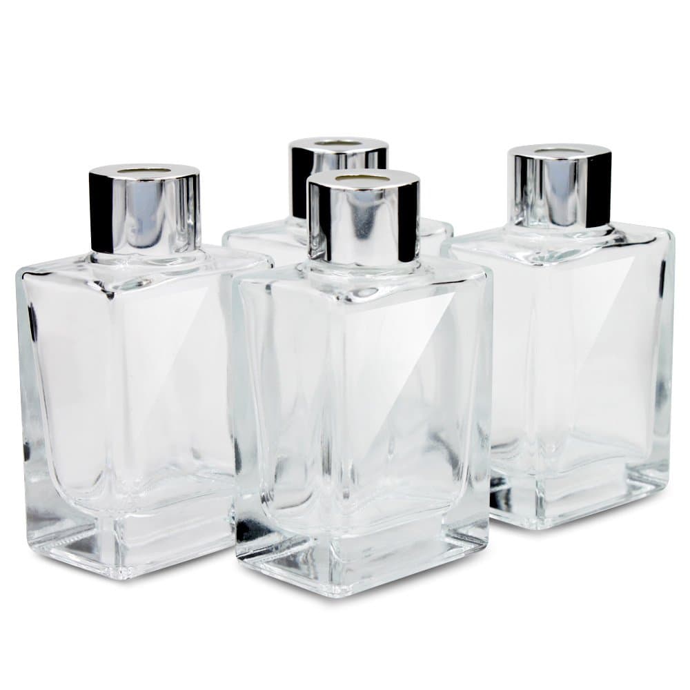 Glass Diffuser Bottles with Caps, Small rectangle Size, Set of 4-3.42" High, 40ml 1.4fl oz Fragrance Accessories Use for Diy Replacement Reed Diffuser Sets (3.42 * 1.96)