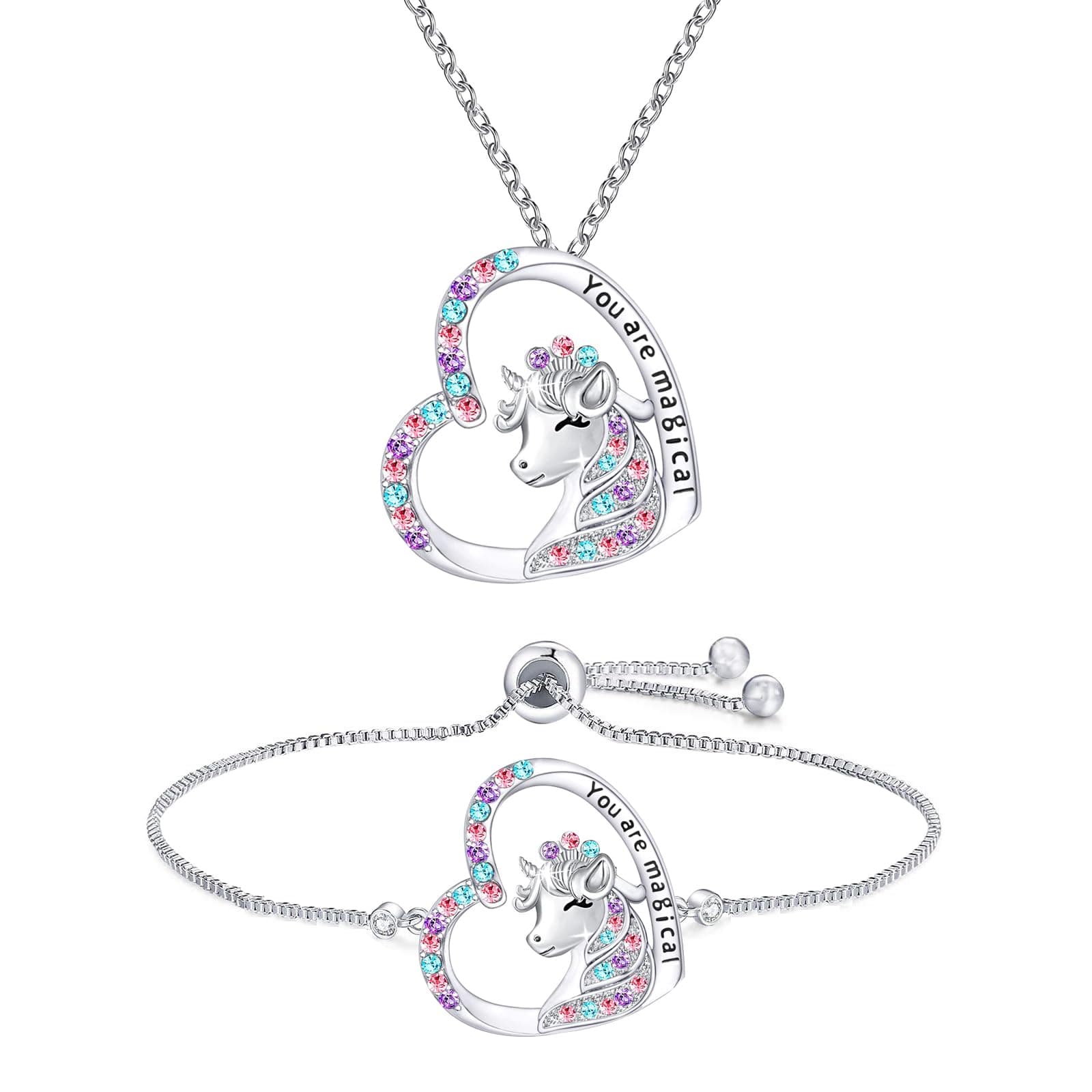 M&Ostyle You are magical Jewelry Set for Girls Necklace and Bracelet Crystal Heart Pendant Necklaces Gifts For Girls Daughter Granddaughter Niece Birthday Christmas over 3 years