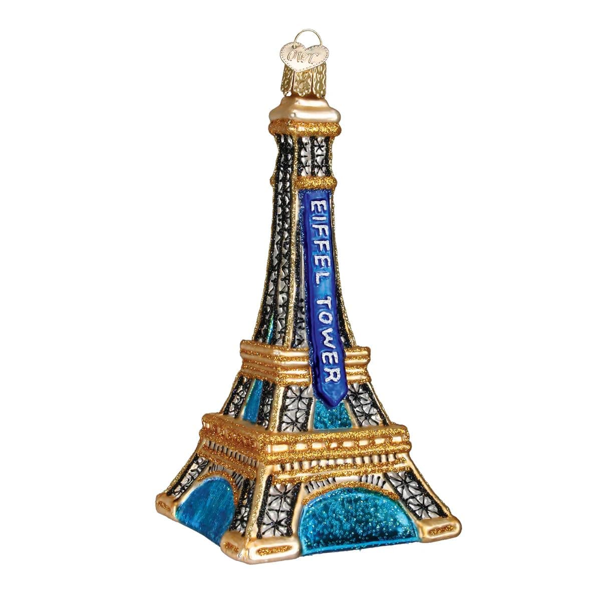 Old World Christmas Eiffel Tower Glass Blown Ornament for Christmas Tree, Handcrafted Holiday Decoration, Landmarks Collection