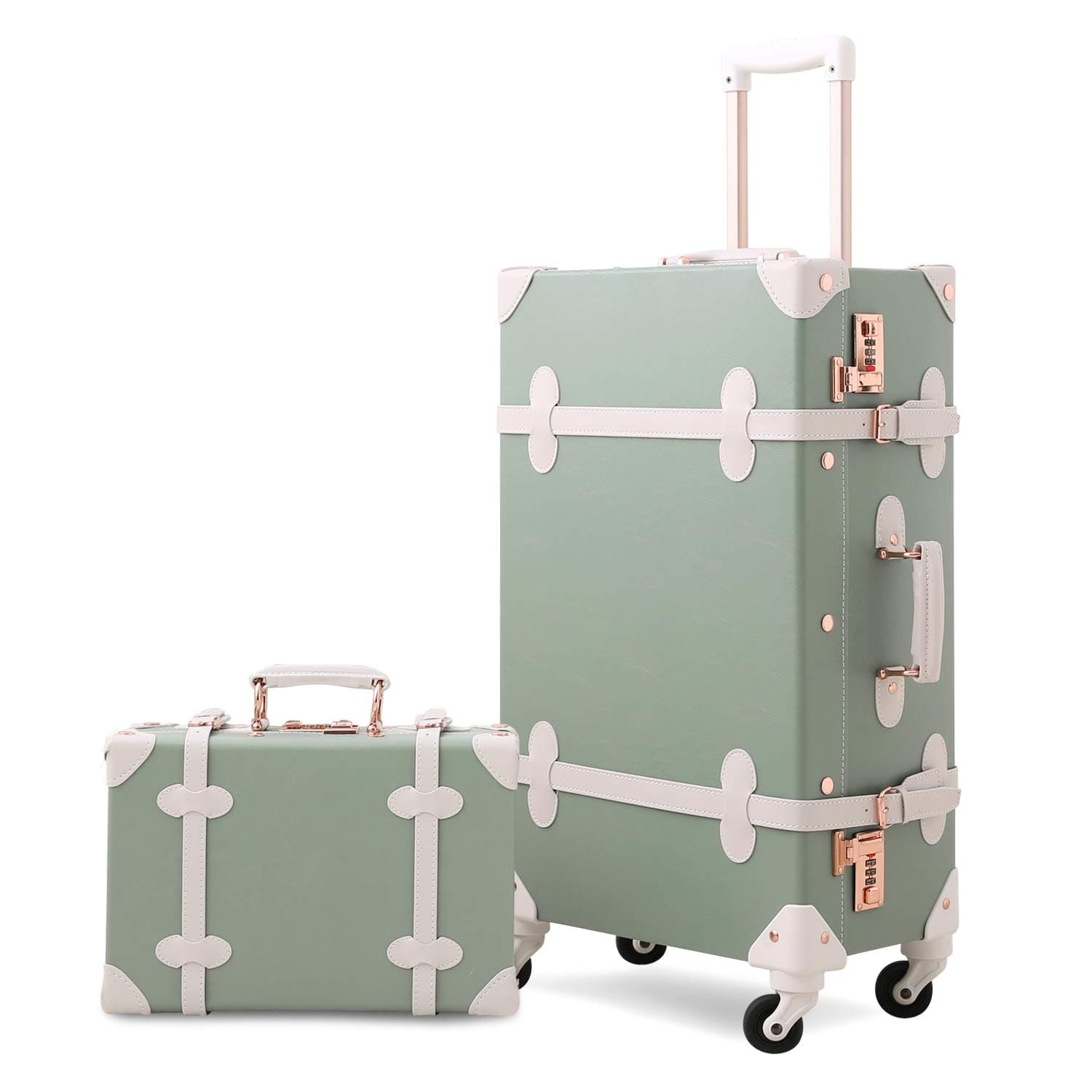 Vintage Suitcase Set Retro Trunk Lightweight Spinner Luggage with Handbag