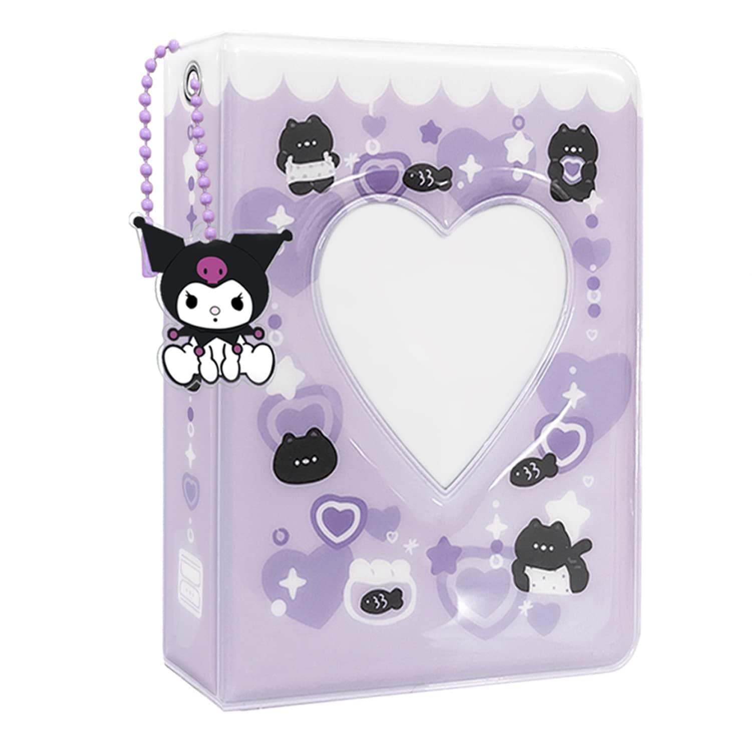 Kpop Photocard Binder, 3 Zoll Kpop Photocard Holder, Cute Portable Mini Photo Album, Portable K-pop Photo Card Binder Mini Fotoalbum with Lovely Pendant, 40 Pockets (Purple)